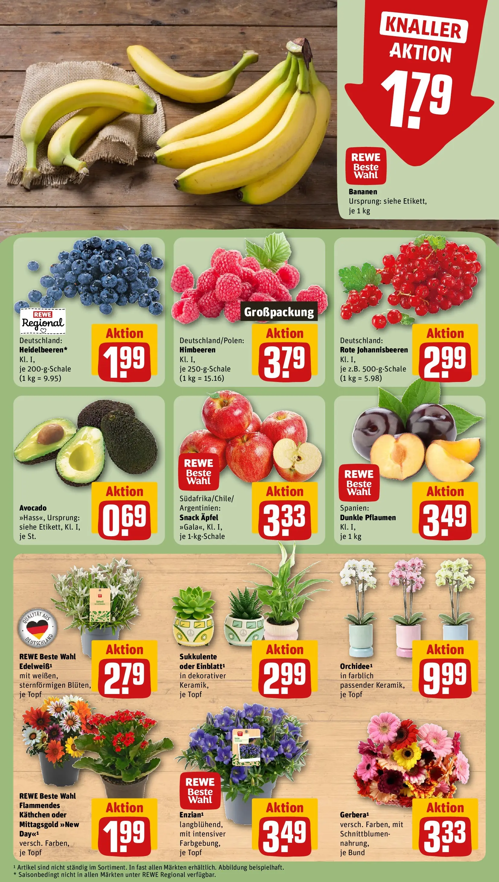 REWE Prospekt ab 20.07.2026 zum Blättern » Angebote | Seite: 9 | Produkte: Himbeeren, Pflaumen, Äpfel, Bananen