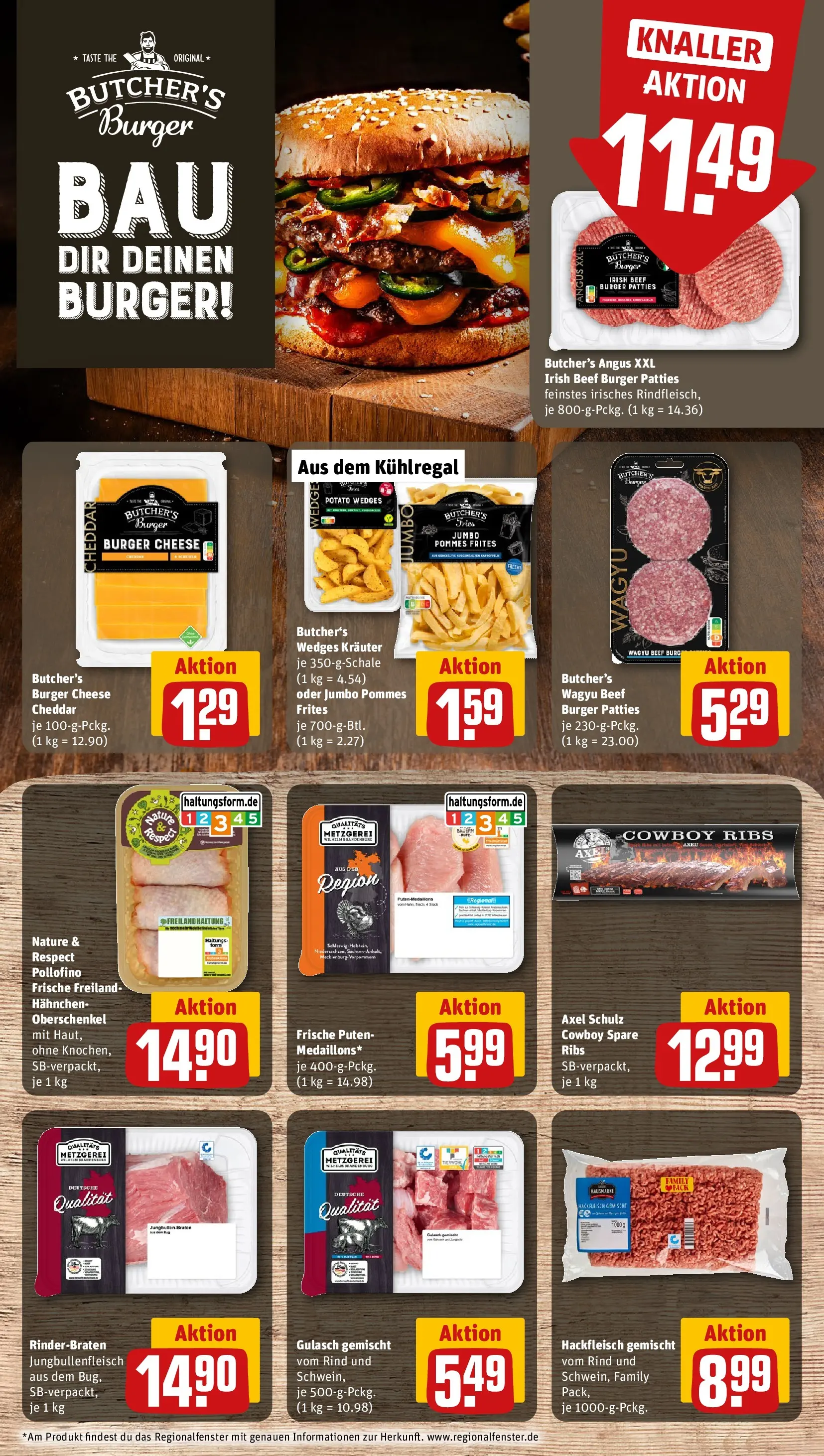 REWE Prospekt ab 20.07.2026 zum Blättern » Angebote | Seite: 10 | Produkte: Burger, Pommes frites, Gulasch, Hackfleisch