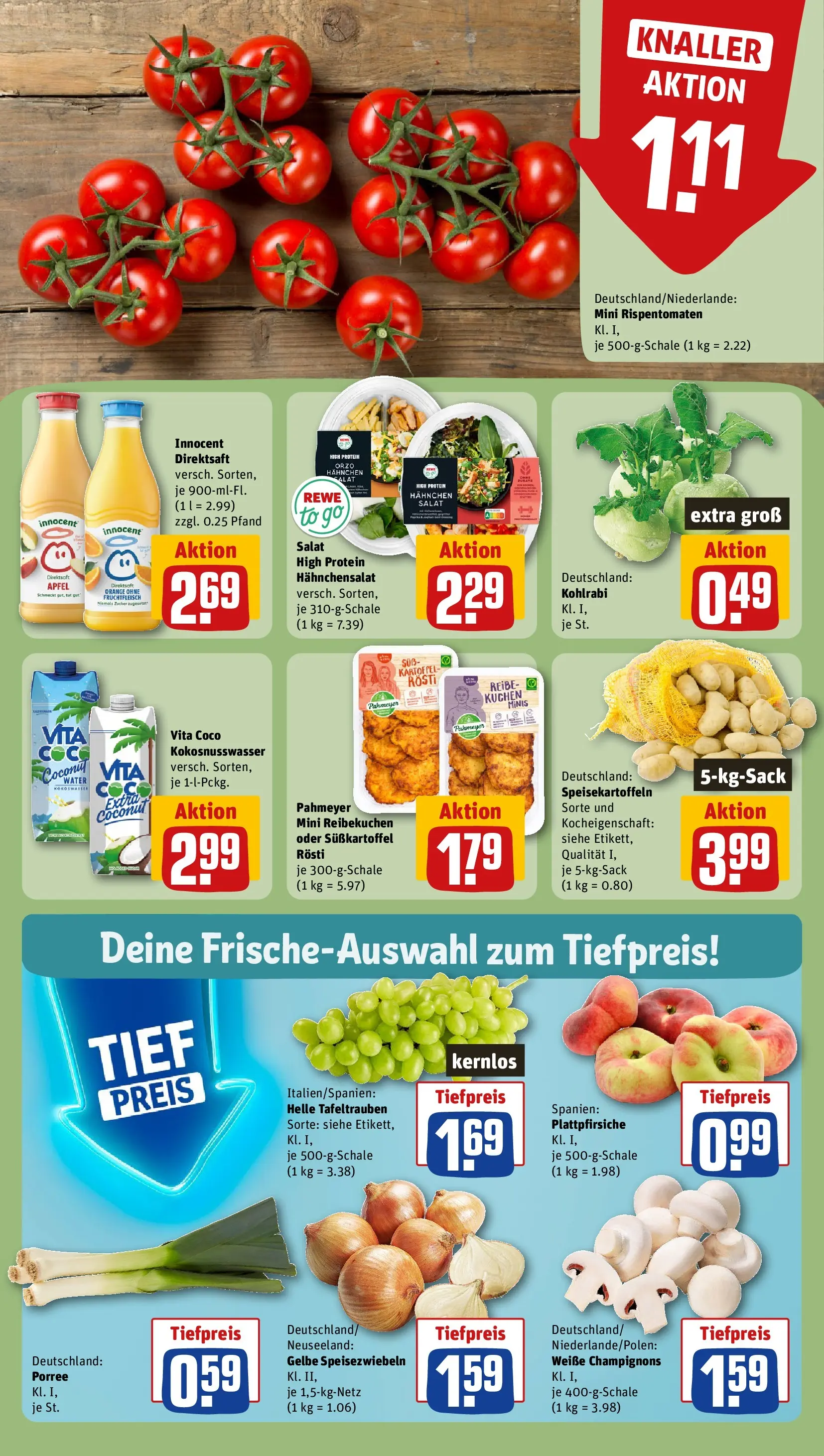 REWE Prospekt ab 20.07.2026 zum Blättern » Angebote | Seite: 8 | Produkte: Kohlrabi, Äpfel, Champignons, Salat