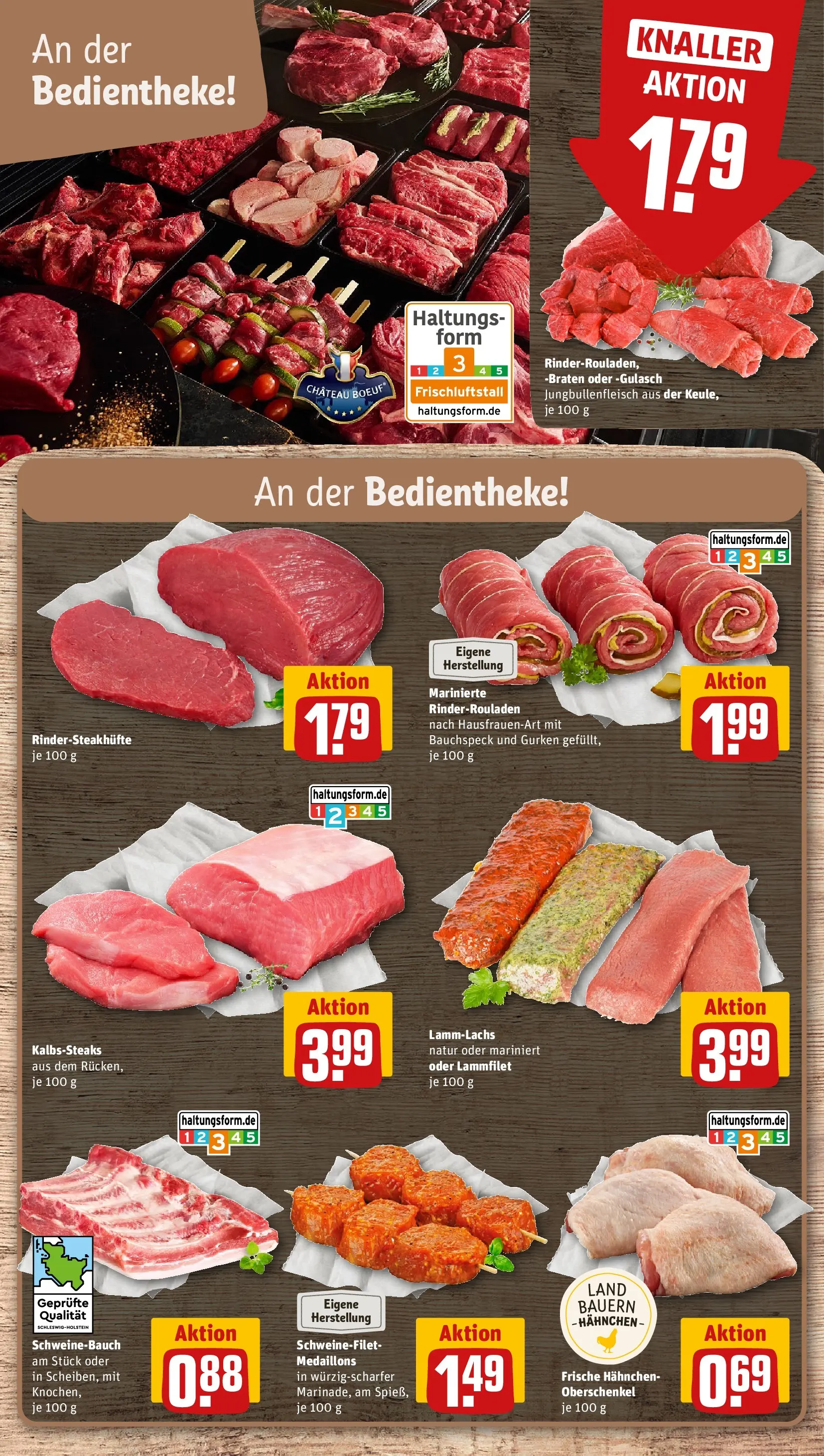 REWE Prospekt ab 20.07.2026 zum Blättern » Angebote | Seite: 10 | Produkte: Rinderrouladen, Hahnchen, Schweinefilet, Gurken