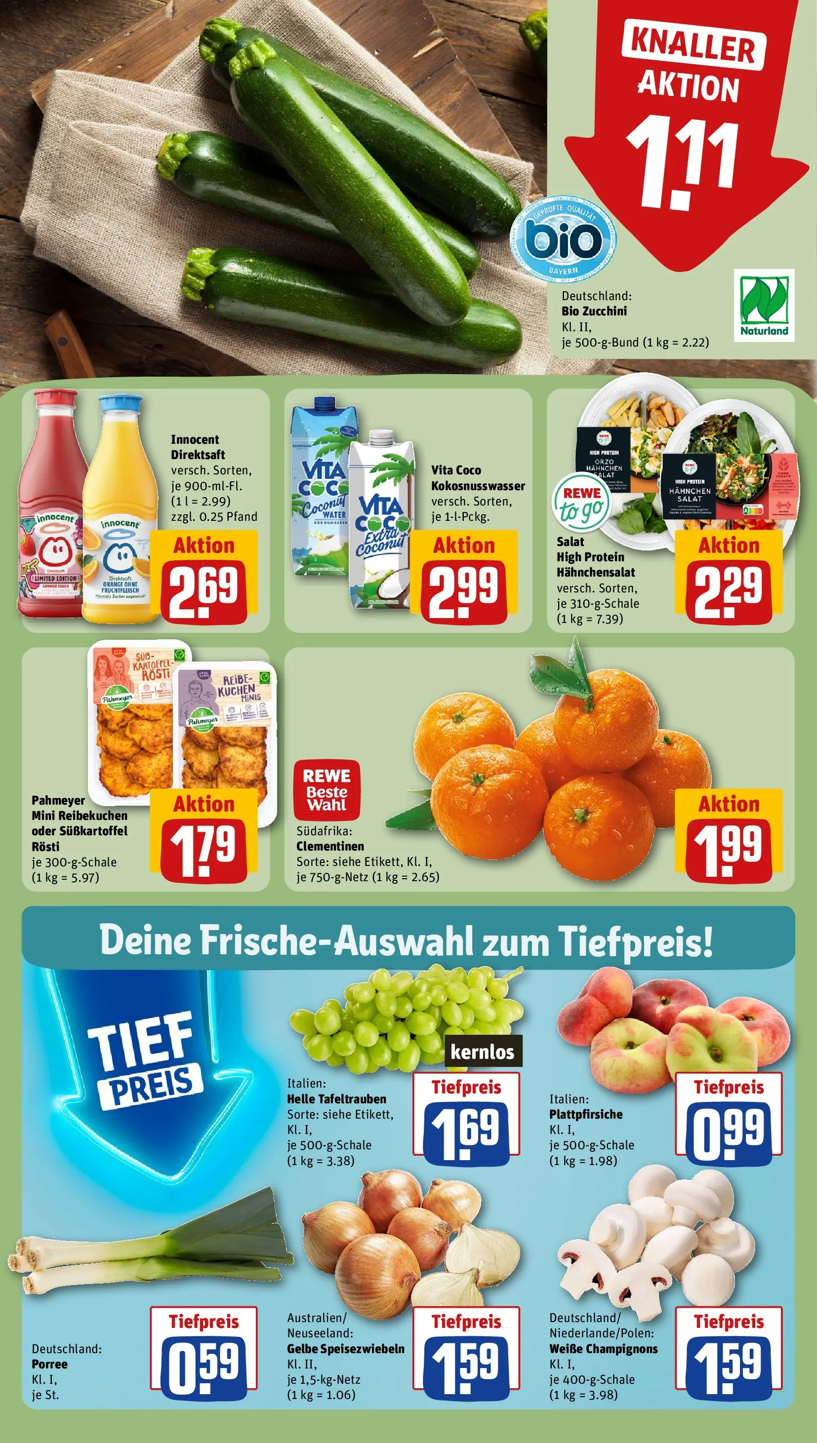 REWE Prospekt ab 20.07.2026 zum Blättern » Angebote | Seite: 8 | Produkte: Hahnchen, Champignons, Kuchen, Salat