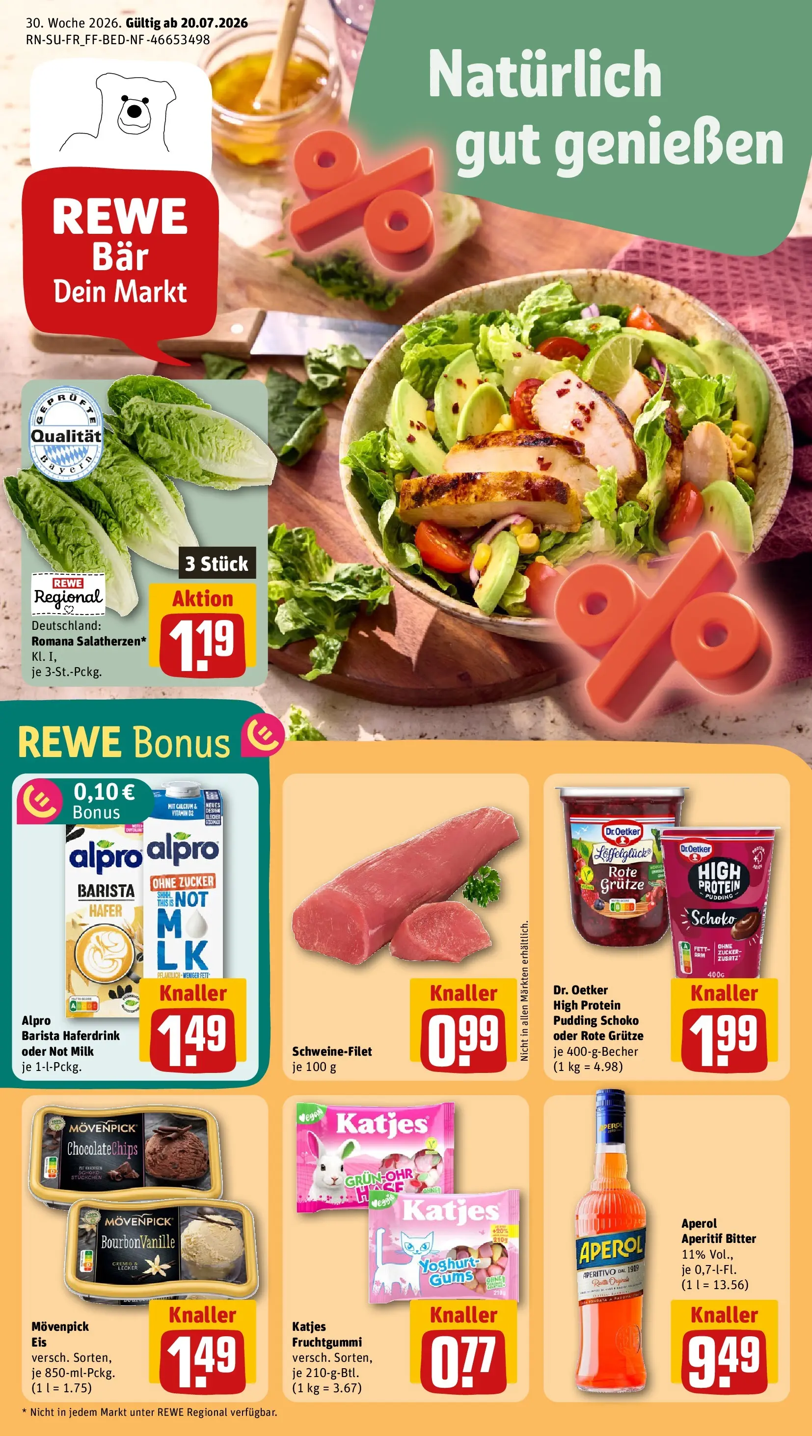REWE Prospekt ab 20.07.2026 zum Blättern » Angebote | Seite: 1 | Produkte: High protein pudding, Katjes, Pudding, Schweinefilet