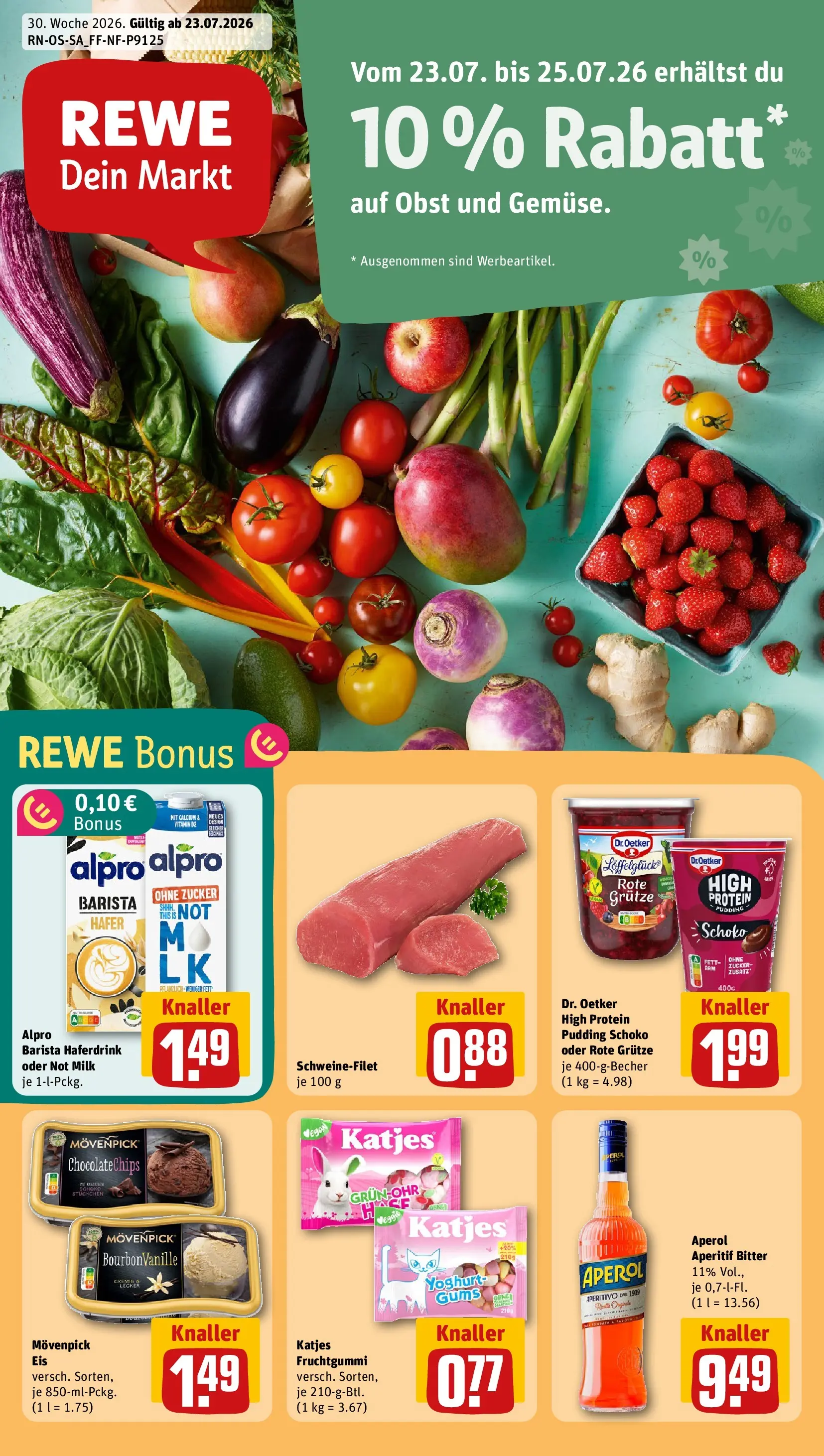 REWE Prospekt ab 20.07.2026 zum Blättern » Angebote | Seite: 1 | Produkte: Katjes, Haferdrink, Alpro, Zucker