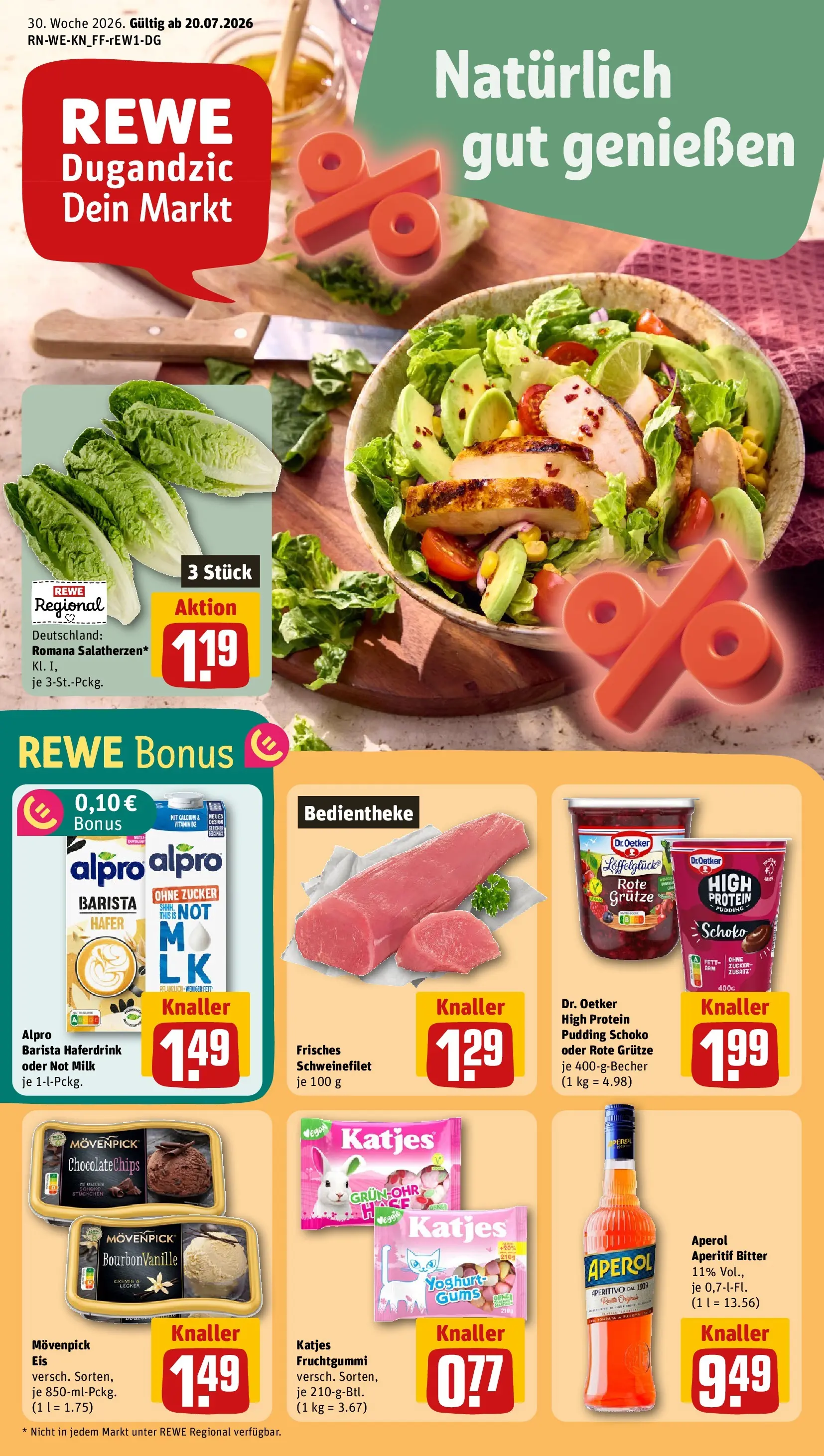 REWE Prospekt ab 20.07.2026 zum Blättern » Angebote | Seite: 1 | Produkte: Haferdrink, Schweinefilet, Alpro, Zucker