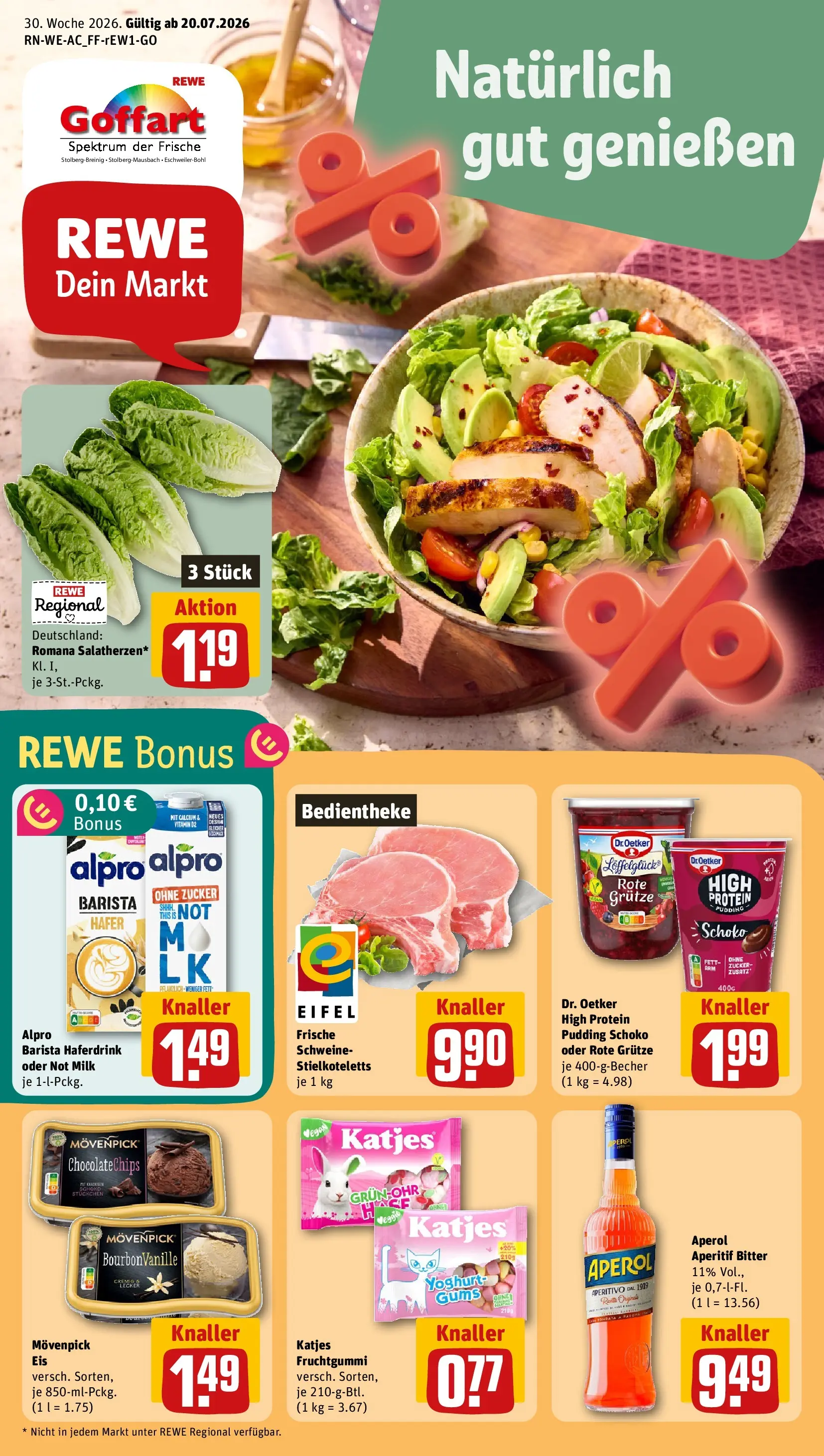 REWE Prospekt ab 20.07.2026 zum Blättern » Angebote | Seite: 1 | Produkte: Katjes, Alpro, Zucker, Aperol