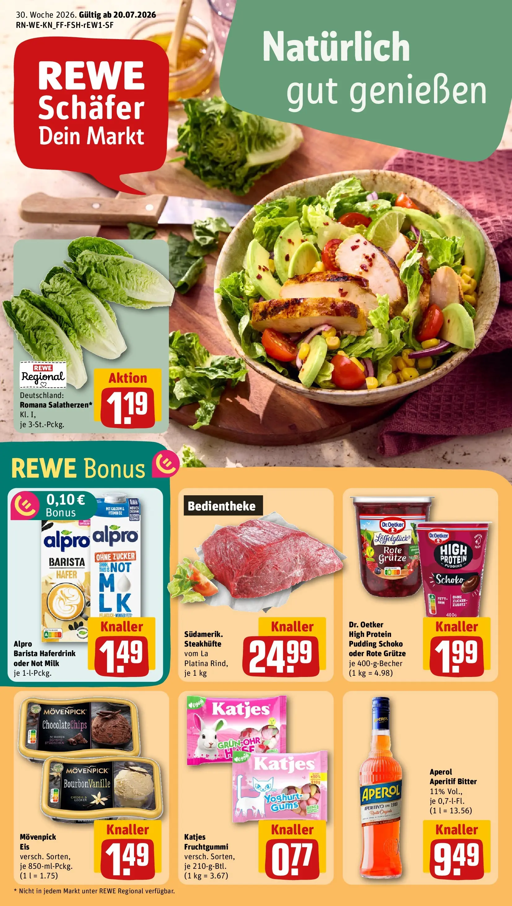 REWE Prospekt ab 20.07.2026 zum Blättern » Angebote | Seite: 1 | Produkte: Pudding, Haferdrink, Alpro, Zucker