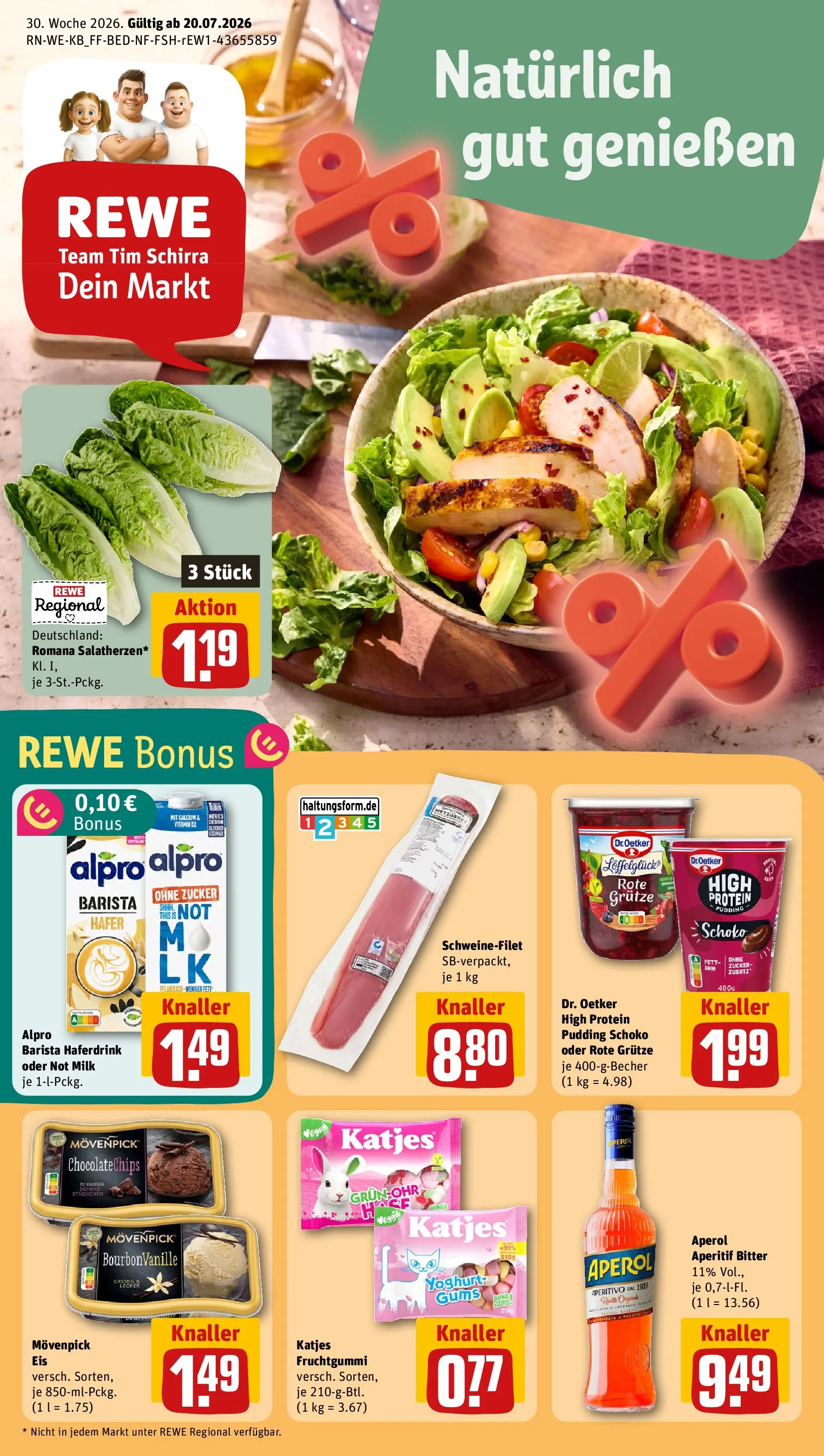 REWE Prospekt ab 20.07.2026 zum Blättern » Angebote | Seite: 1 | Produkte: Katjes, Alpro, Zucker, Aperol