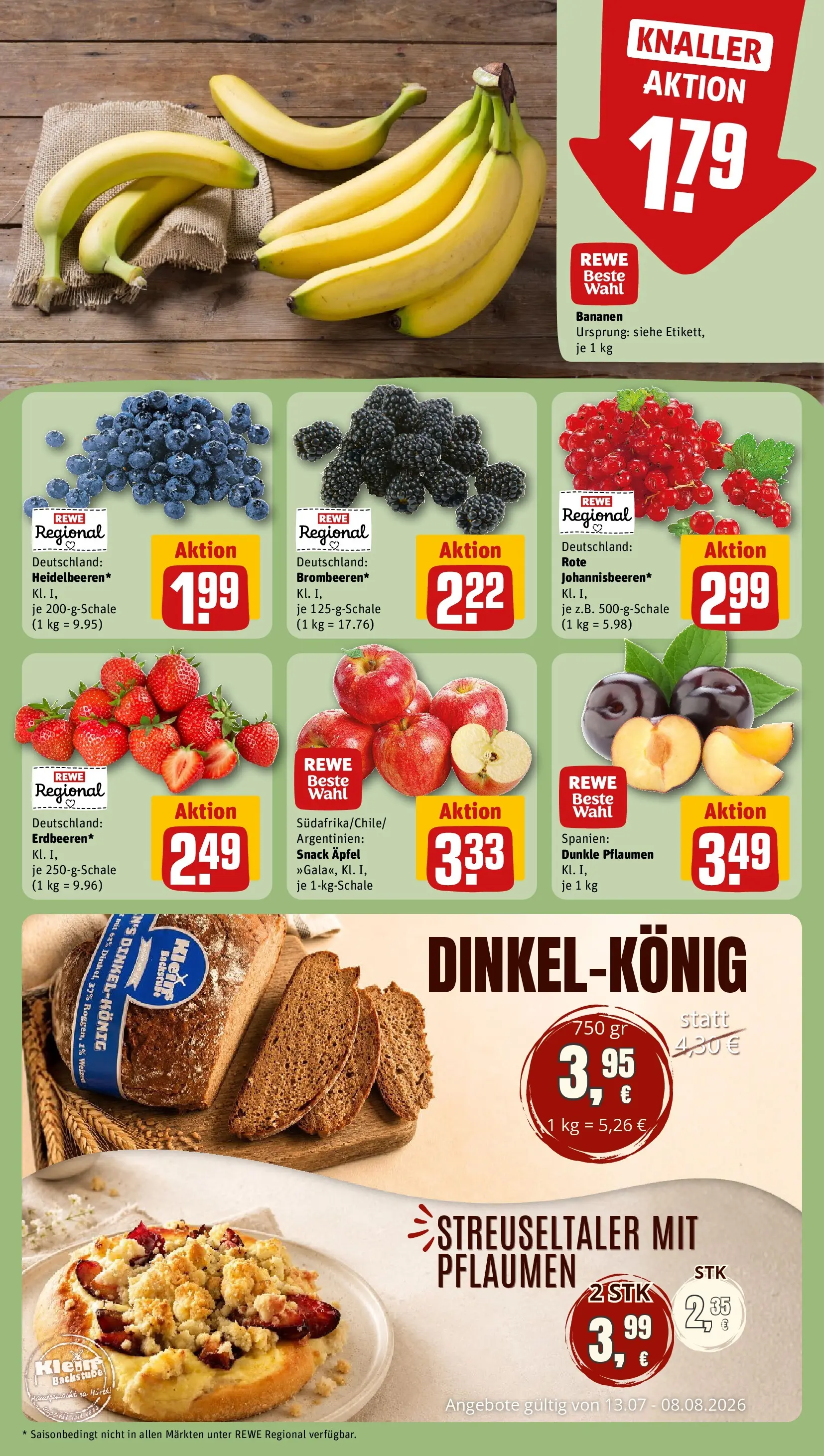 REWE Prospekt ab 20.07.2026 zum Blättern » Angebote | Seite: 9 | Produkte: Pflaumen, Äpfel, Bananen