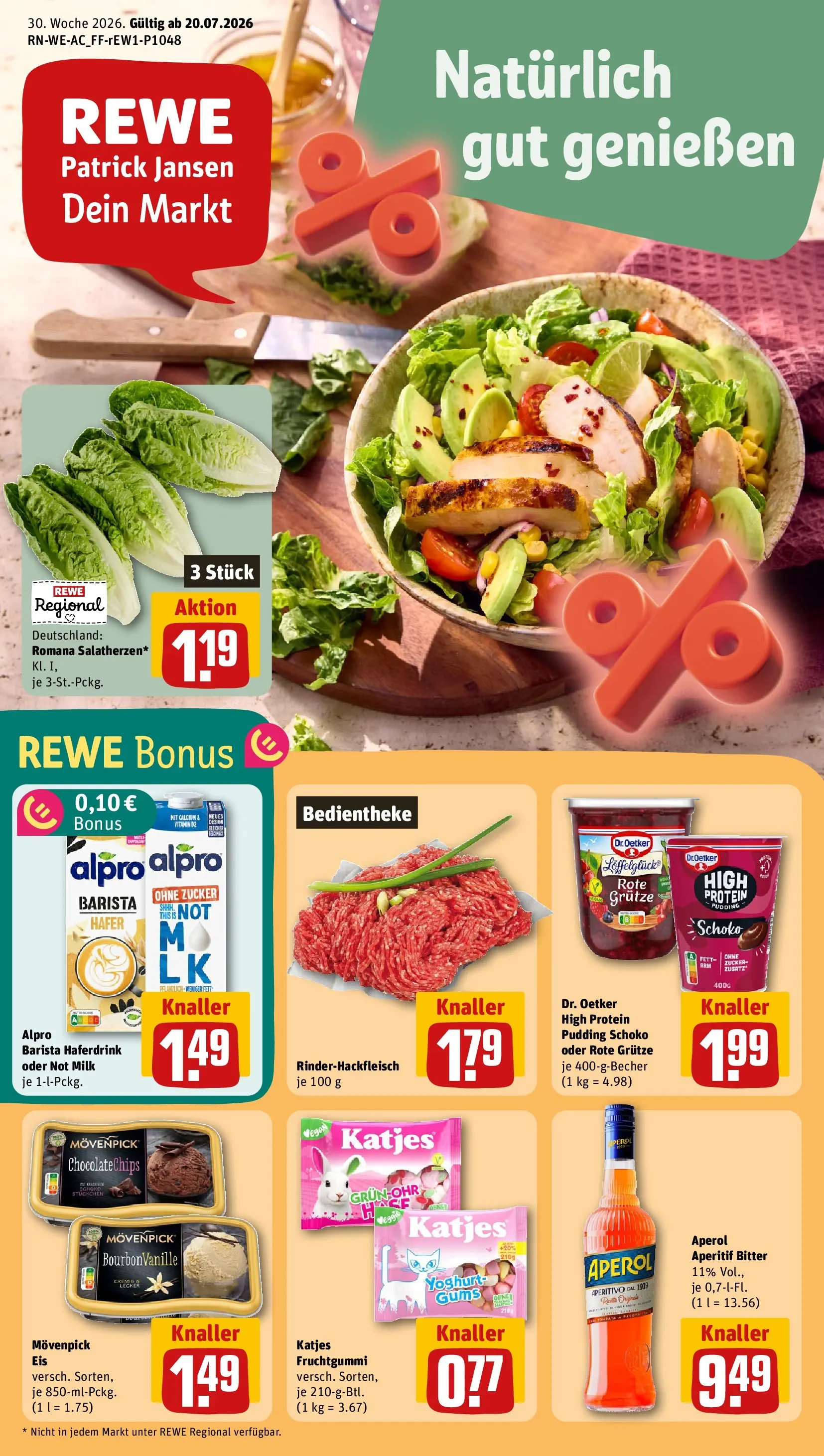 REWE Prospekt ab 20.07.2026 zum Blättern » Angebote | Seite: 1 | Produkte: Katjes, Pudding, Alpro, Zucker