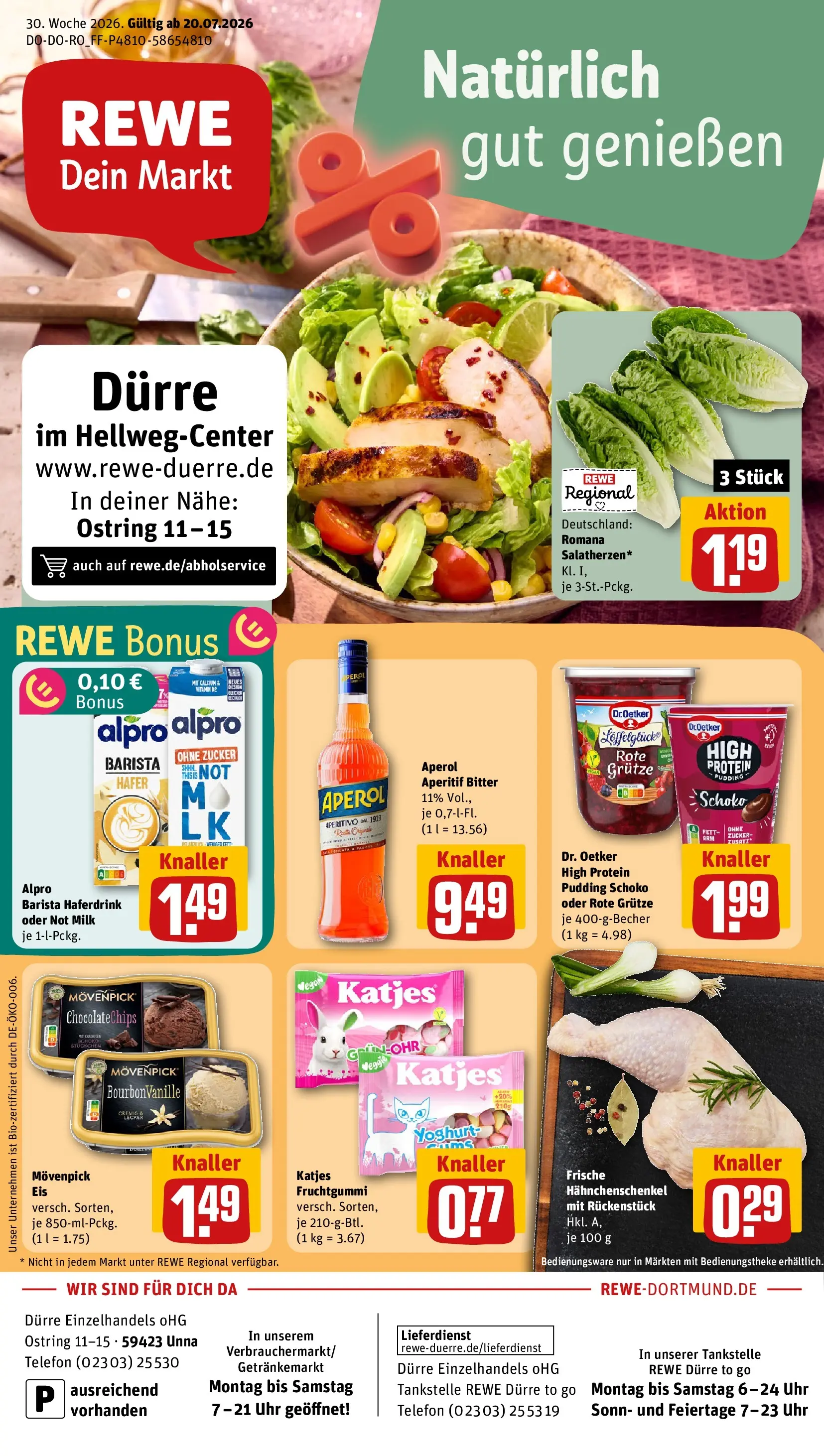 REWE Prospekt ab 20.07.2026 zum Blättern » Angebote | Seite: 1 | Produkte: High protein pudding, Pudding, Haferdrink, Uhr