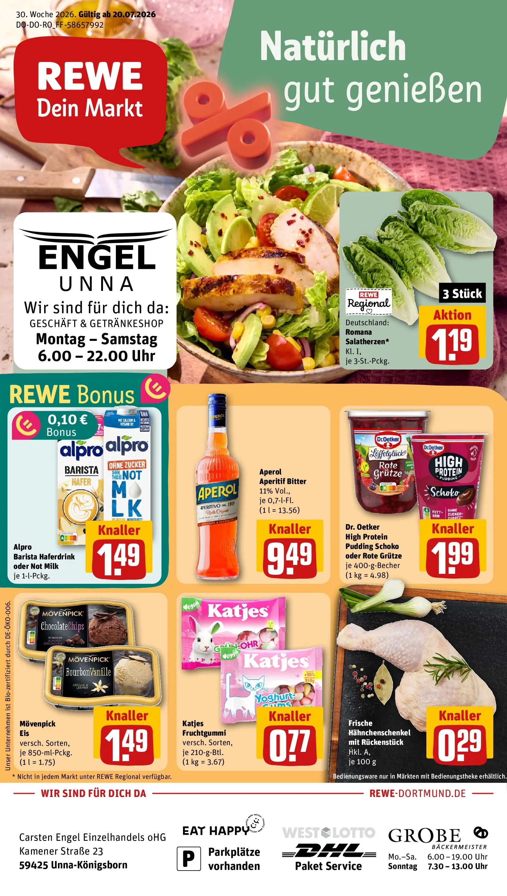 REWE Prospekt ab 20.07.2026 zum Blättern » Angebote | Seite: 1 | Produkte: Katjes, Pudding, Zucker, Aperol