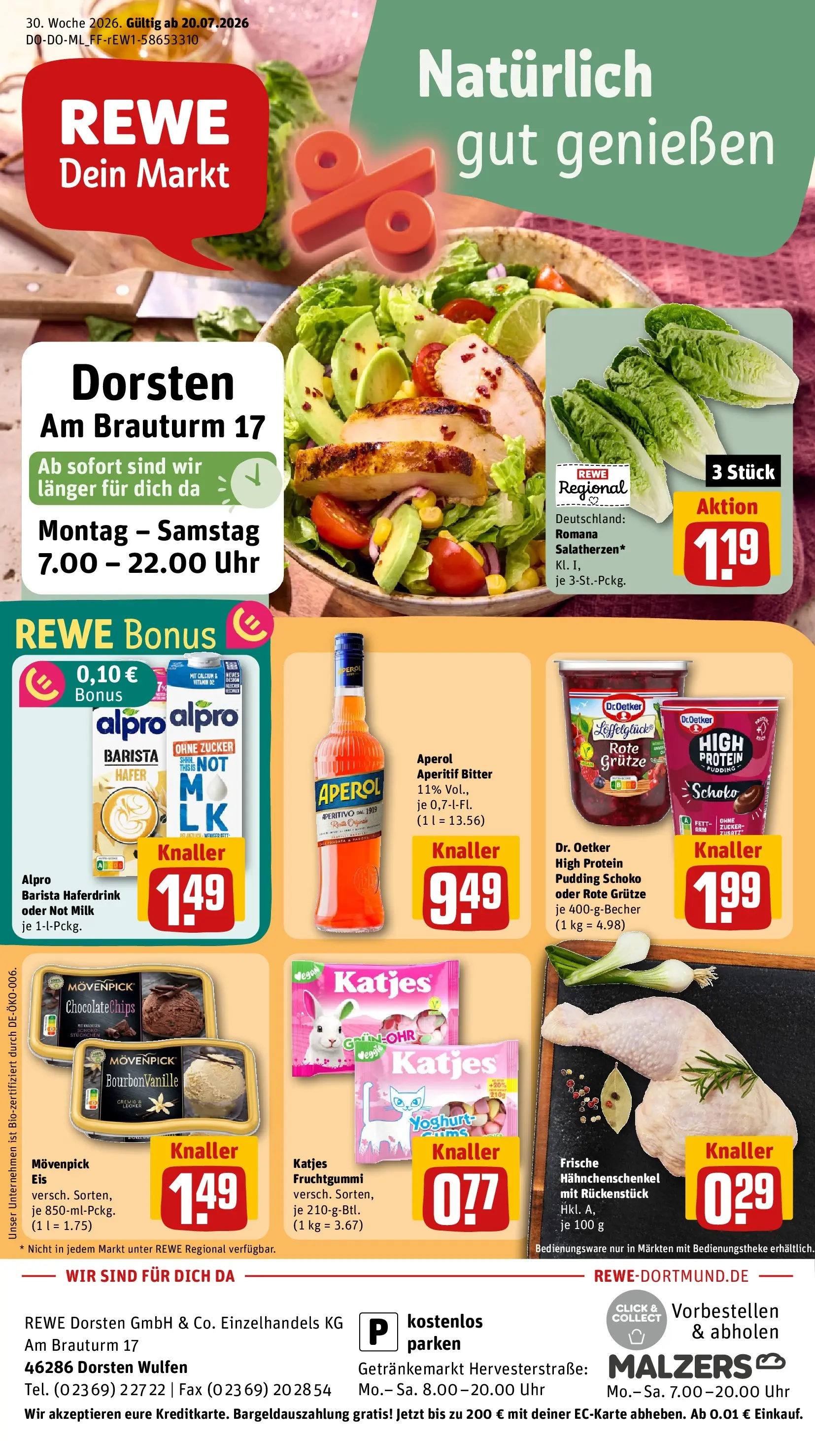 REWE Prospekt ab 20.07.2026 zum Blättern » Angebote | Seite: 1 | Produkte: Pudding, Haferdrink, Alpro, Zucker