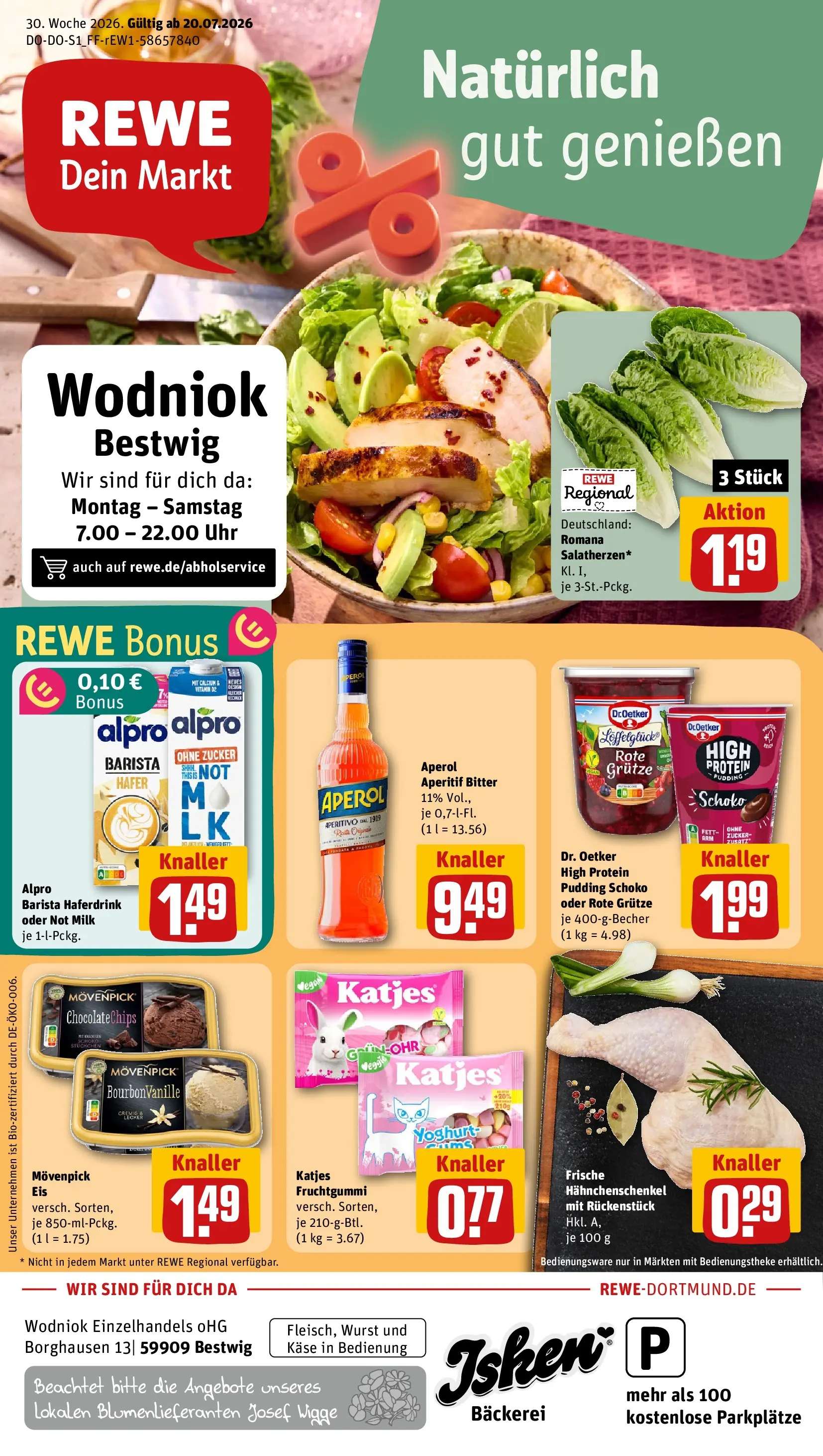 REWE Prospekt ab 20.07.2026 zum Blättern » Angebote | Seite: 1 | Produkte: Käse, Katjes, Alpro, Zucker