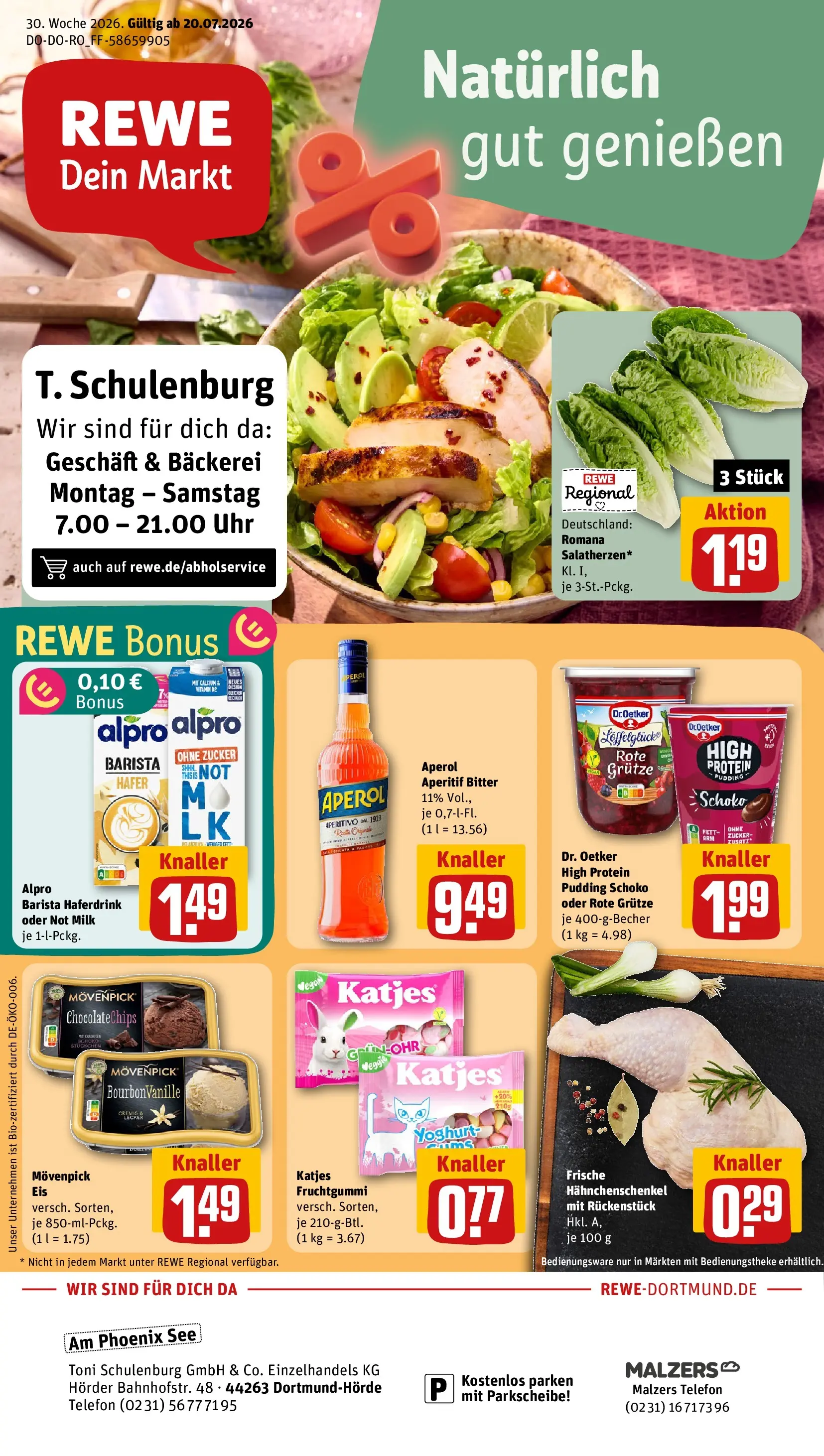 REWE Prospekt ab 20.07.2026 zum Blättern » Angebote | Seite: 1 | Produkte: Katjes, Pudding, Aperol, Telefon