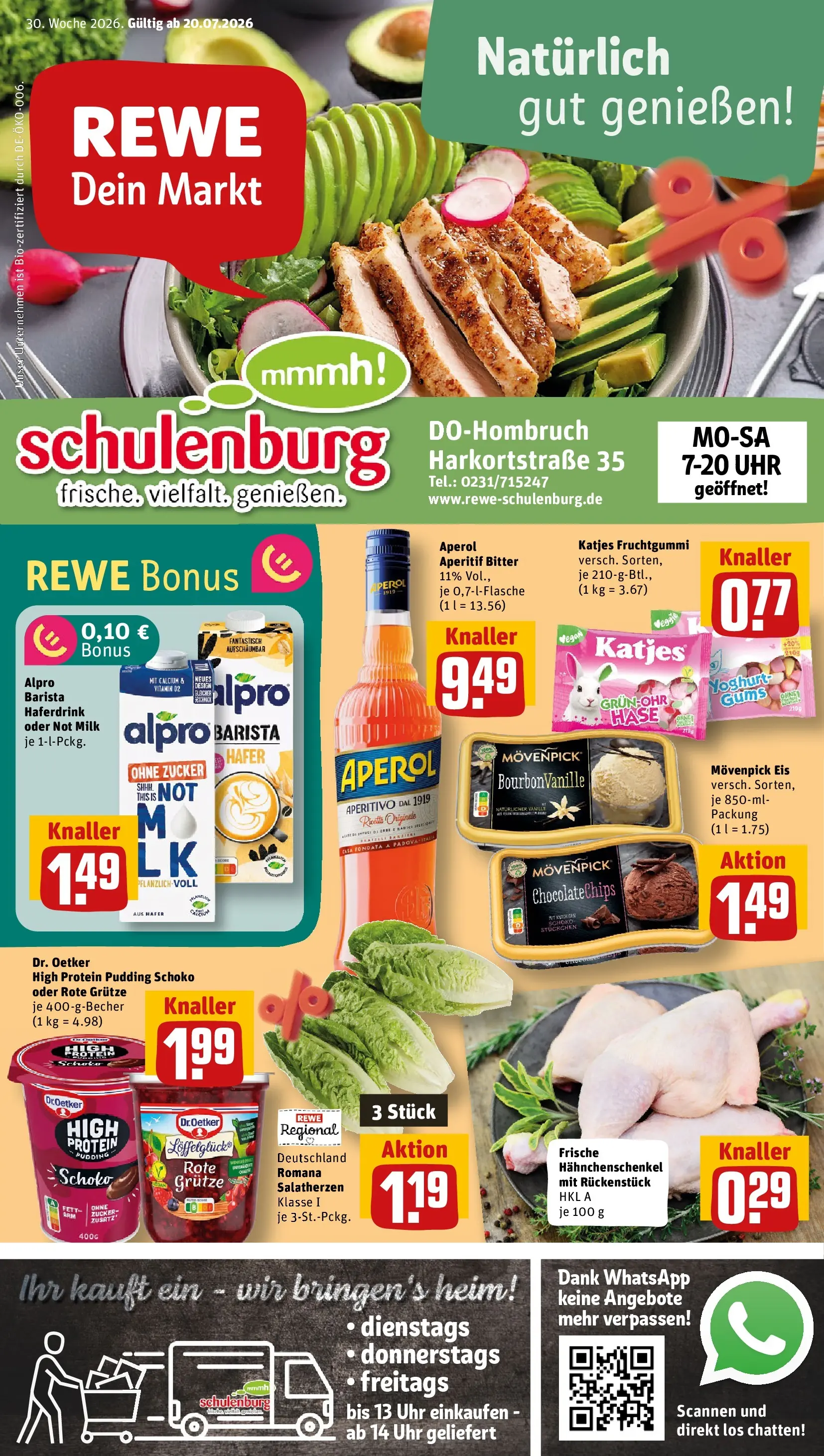 REWE Prospekt ab 20.07.2026 zum Blättern » Angebote | Seite: 1 | Produkte: High protein pudding, Katjes, Movenpick eis, Eis