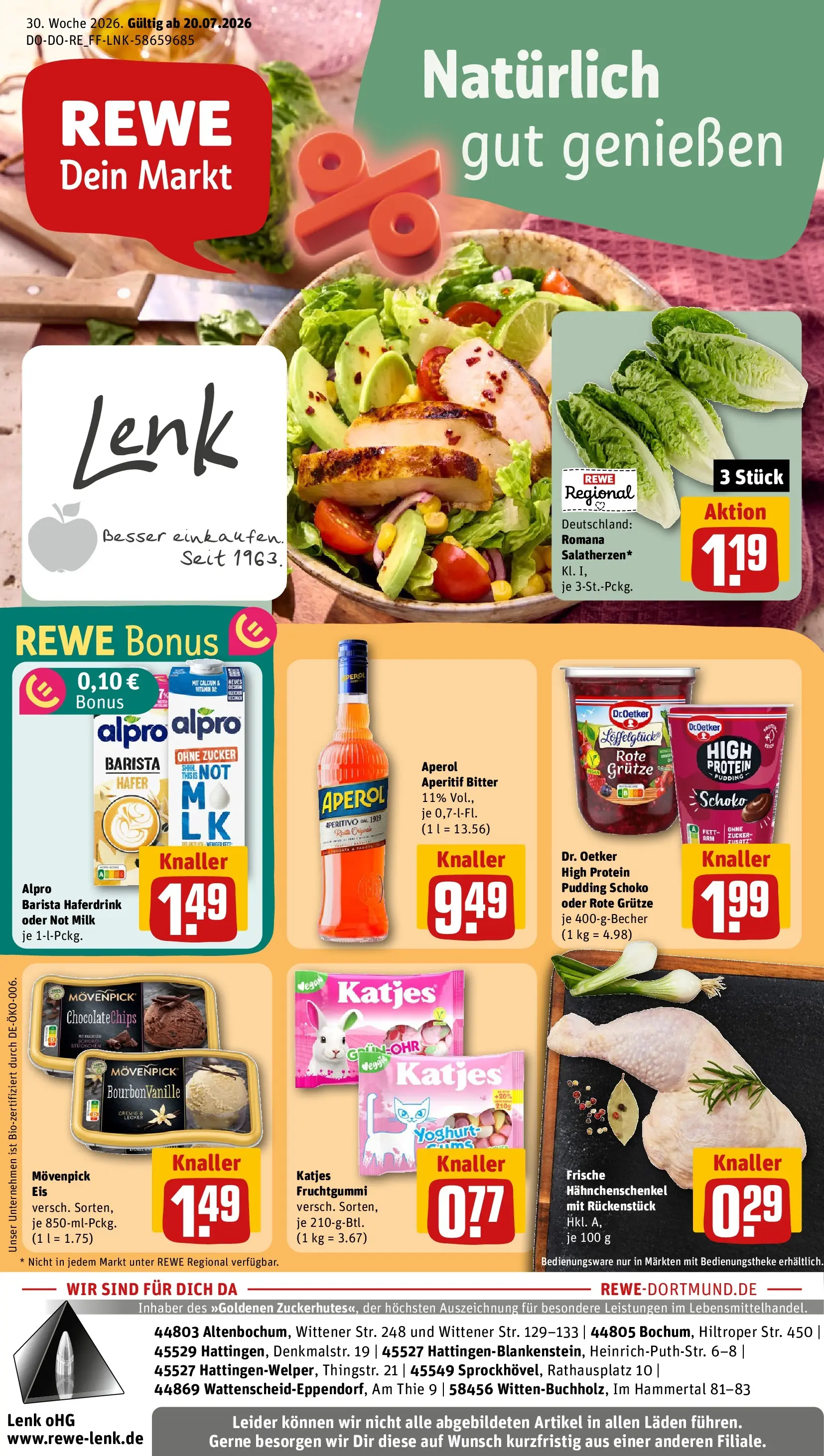 REWE Prospekt ab 20.07.2026 zum Blättern » Angebote | Seite: 1 | Produkte: Pudding, Haferdrink, Alpro, Zucker