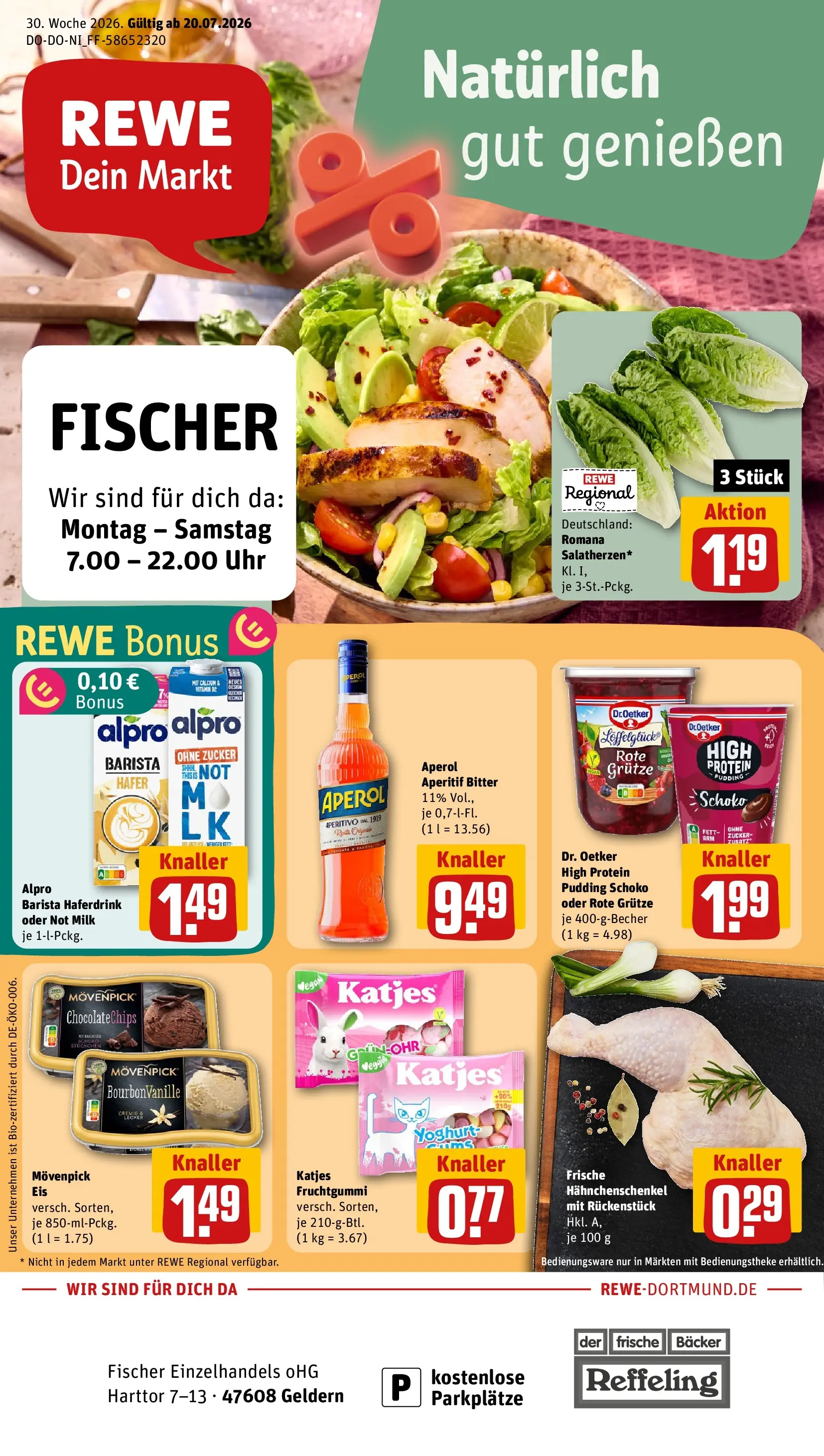 REWE Prospekt ab 20.07.2026 zum Blättern » Angebote | Seite: 1 | Produkte: Katjes, Haferdrink, Zucker, Aperol