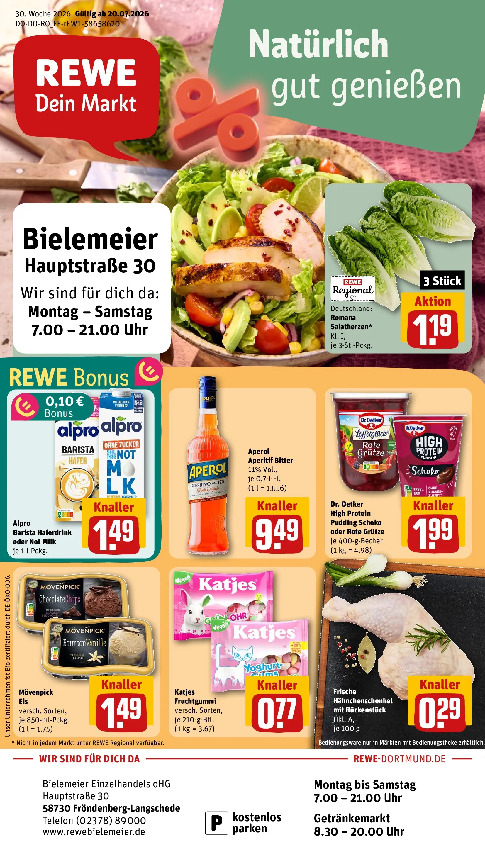 REWE Prospekt ab 20.07.2026 zum Blättern » Angebote | Seite: 1 | Produkte: High protein pudding, Pudding, Alpro, Uhr