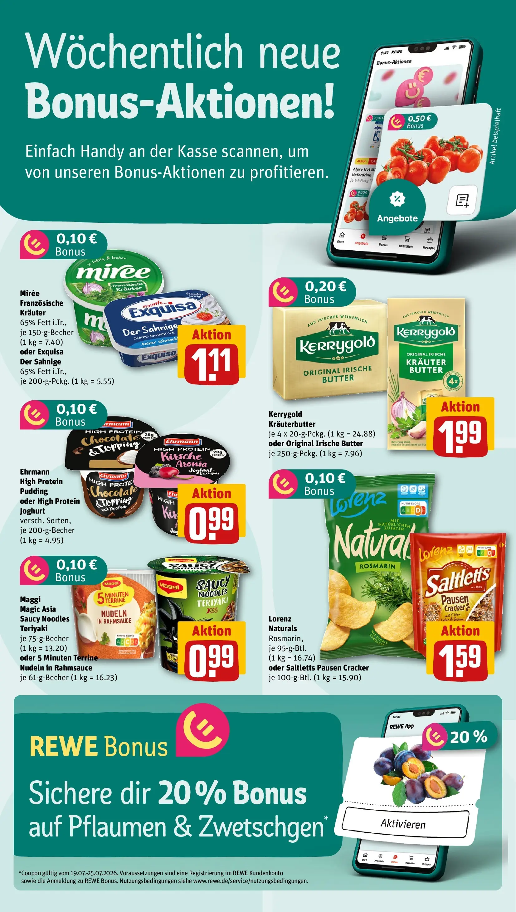 REWE Prospekt ab 20.07.2026 zum Blättern » Angebote | Seite: 2 | Produkte: Butter, Kräuterbutter, Exquisa, Nudeln