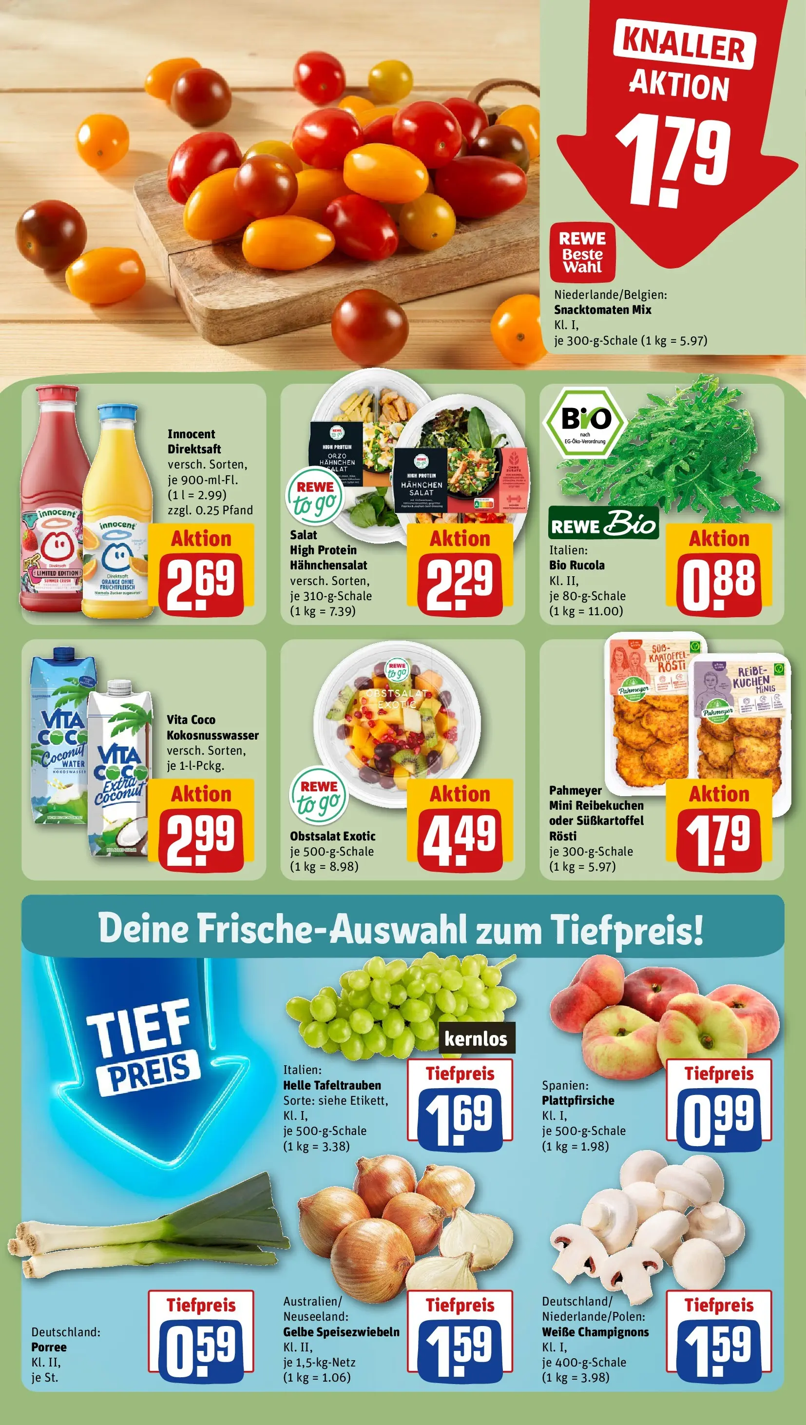 REWE Prospekt ab 20.07.2026 zum Blättern » Angebote | Seite: 8 | Produkte: Champignons, Zucker, Kuchen, Salat