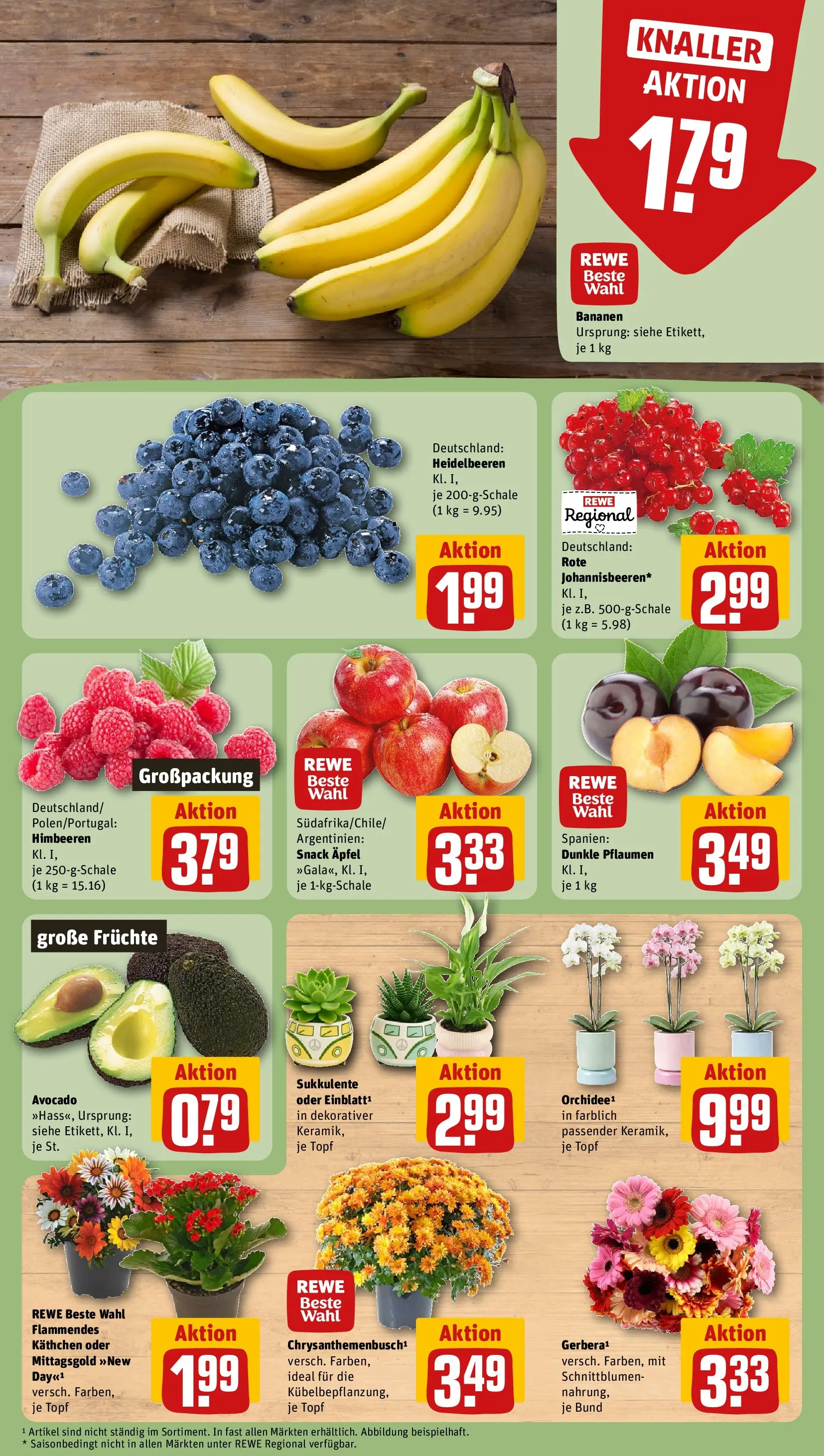 REWE Prospekt ab 20.07.2026 zum Blättern » Angebote | Seite: 9 | Produkte: Äpfel, Bananen, Heidelbeeren, Avocado
