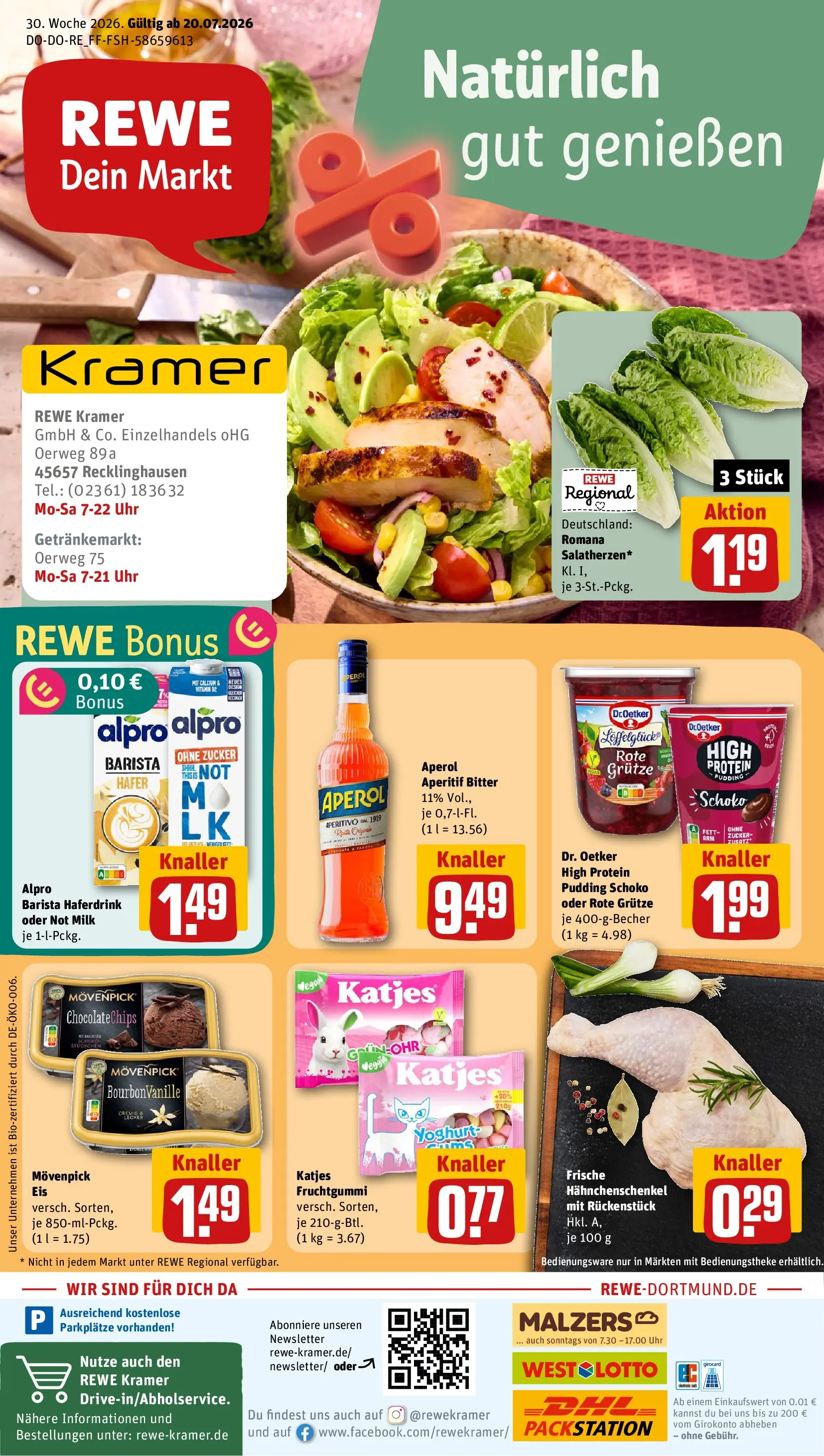REWE Prospekt ab 20.07.2026 zum Blättern » Angebote | Seite: 1 | Produkte: Pudding, Haferdrink, Alpro, Uhr