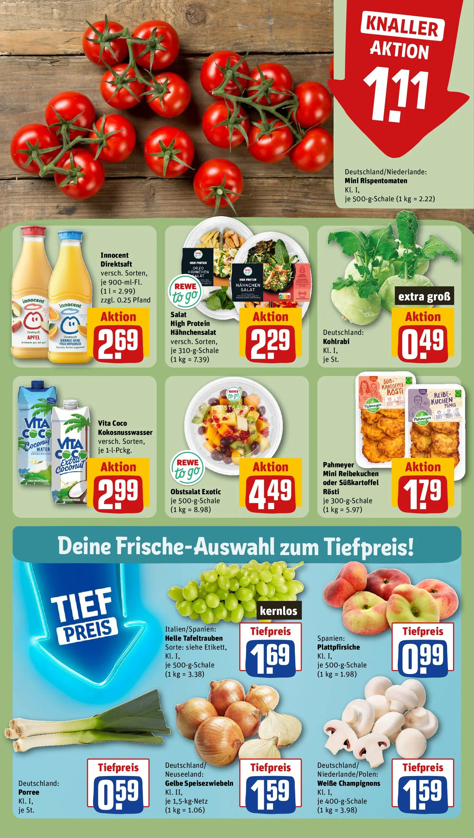 REWE Prospekt ab 20.07.2026 zum Blättern » Angebote | Seite: 8 | Produkte: Hahnchen, Äpfel, Champignons, Salat