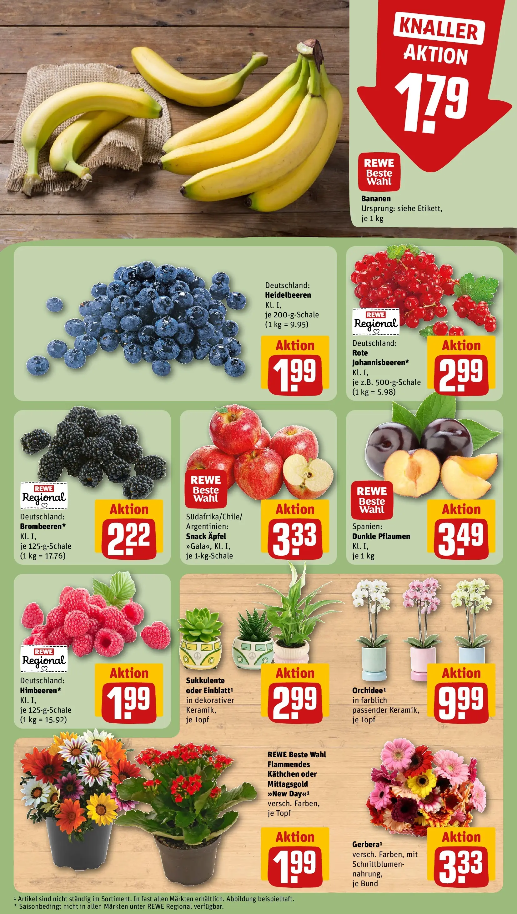 REWE Prospekt ab 20.07.2026 zum Blättern » Angebote | Seite: 9 | Produkte: Pflaumen, Äpfel, Bananen, Heidelbeeren