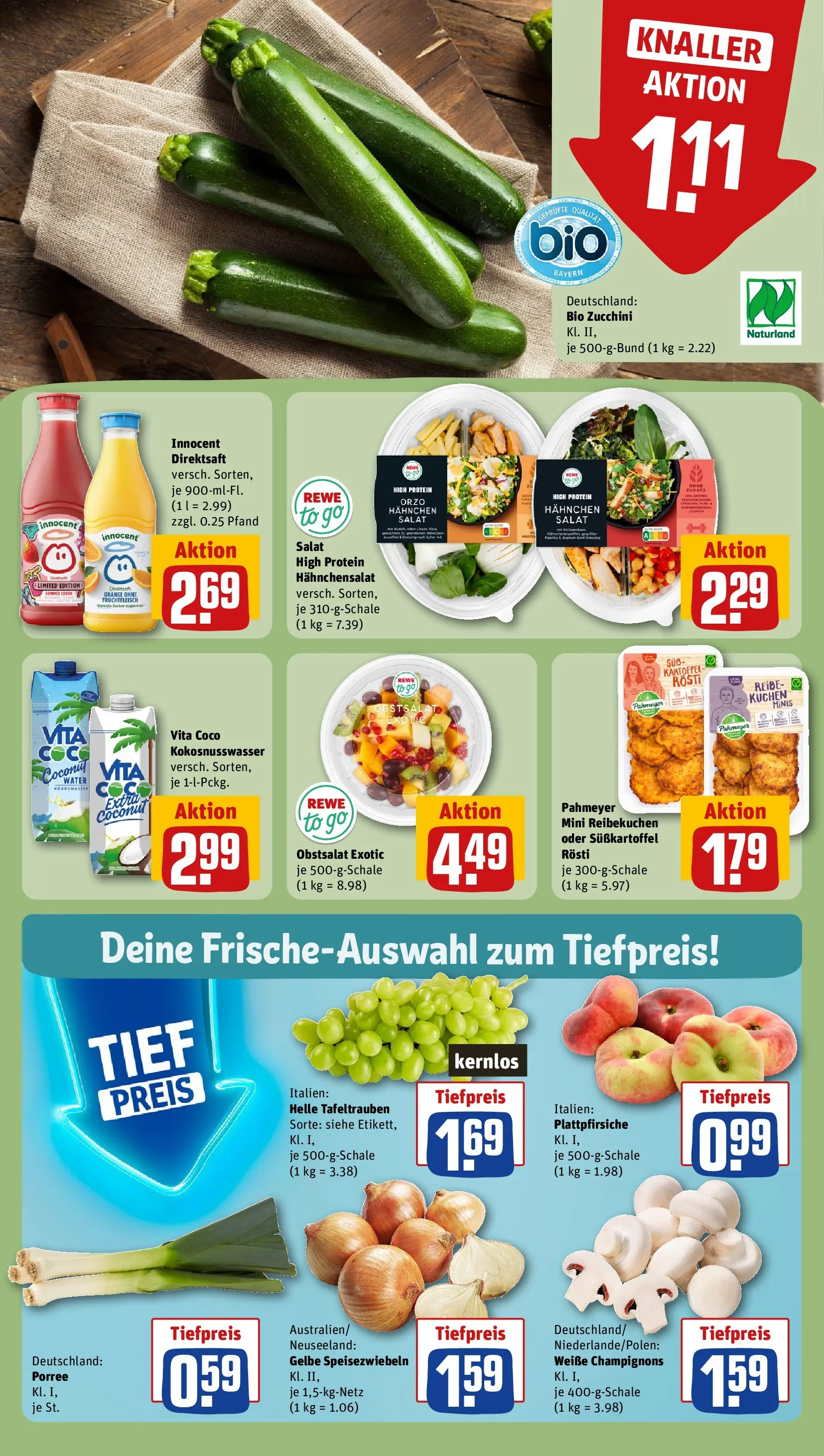 REWE Prospekt ab 20.07.2026 zum Blättern » Angebote | Seite: 8 | Produkte: Champignons, Zucker, Zucchini, Kuchen