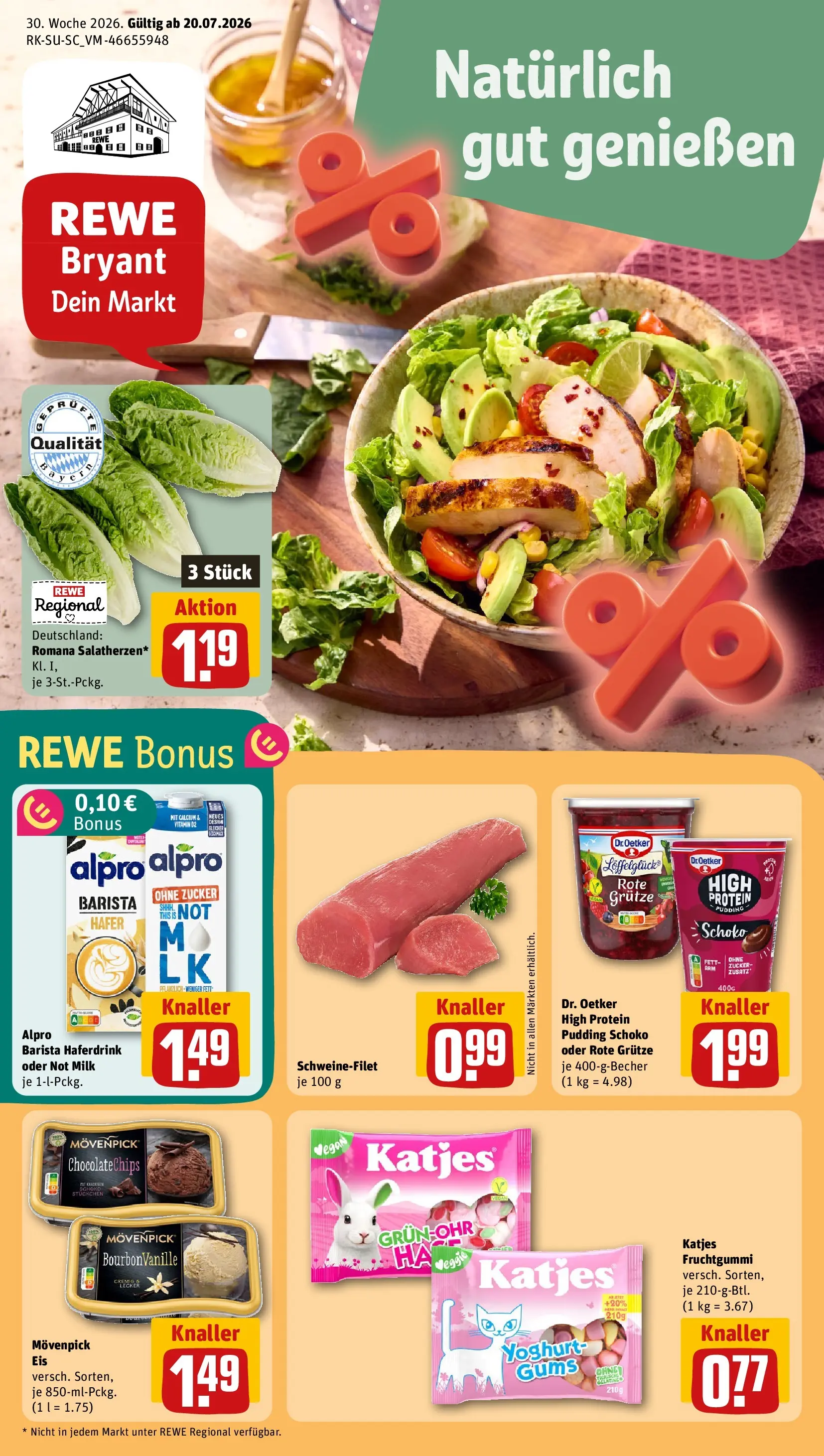 REWE Prospekt ab 20.07.2026 zum Blättern » Angebote | Seite: 1 | Produkte: Katjes, Pudding, Haferdrink, Zucker