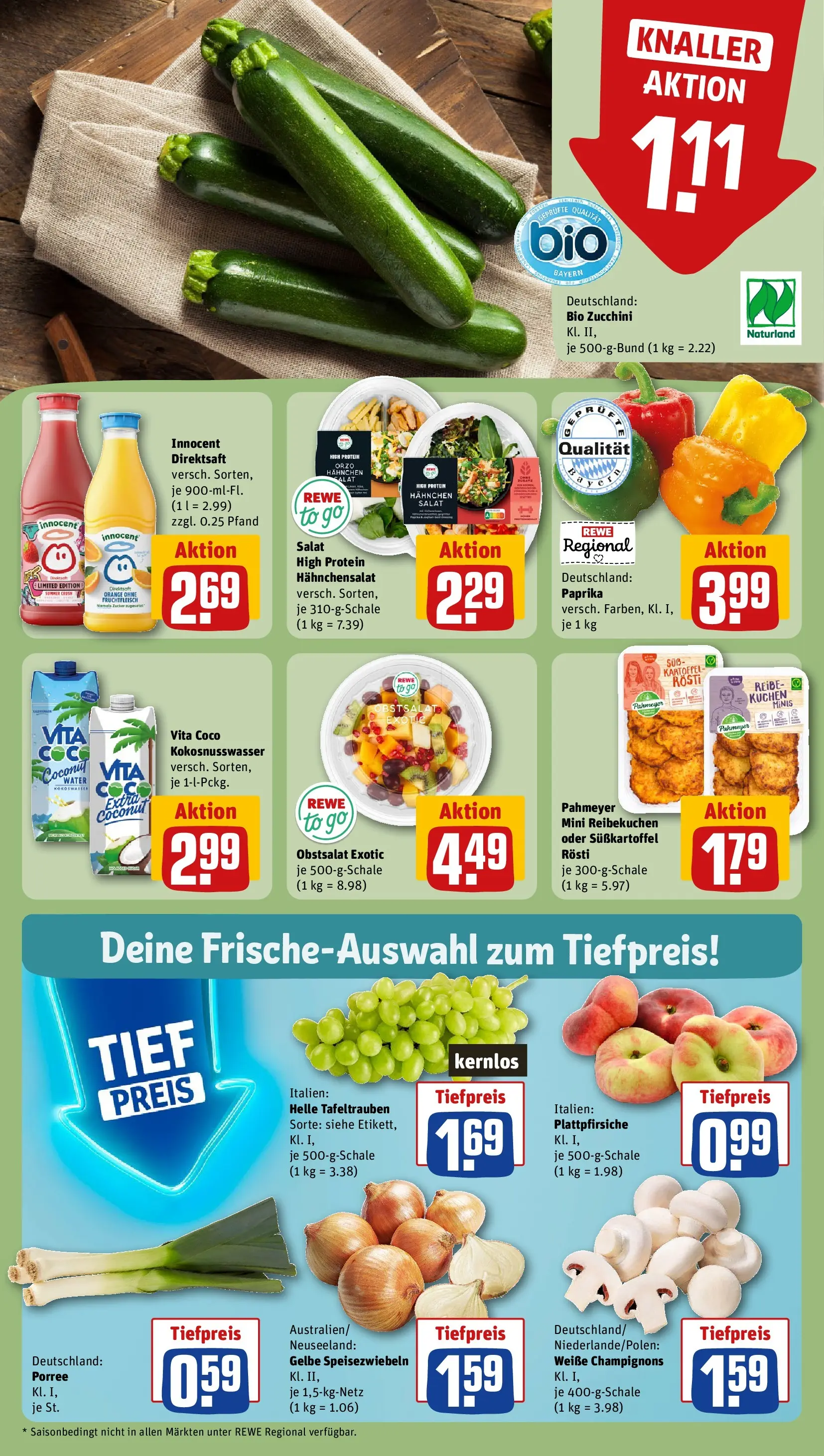 REWE Prospekt ab 20.07.2026 zum Blättern » Angebote | Seite: 8 | Produkte: Champignons, Paprika, Zucchini, Salat
