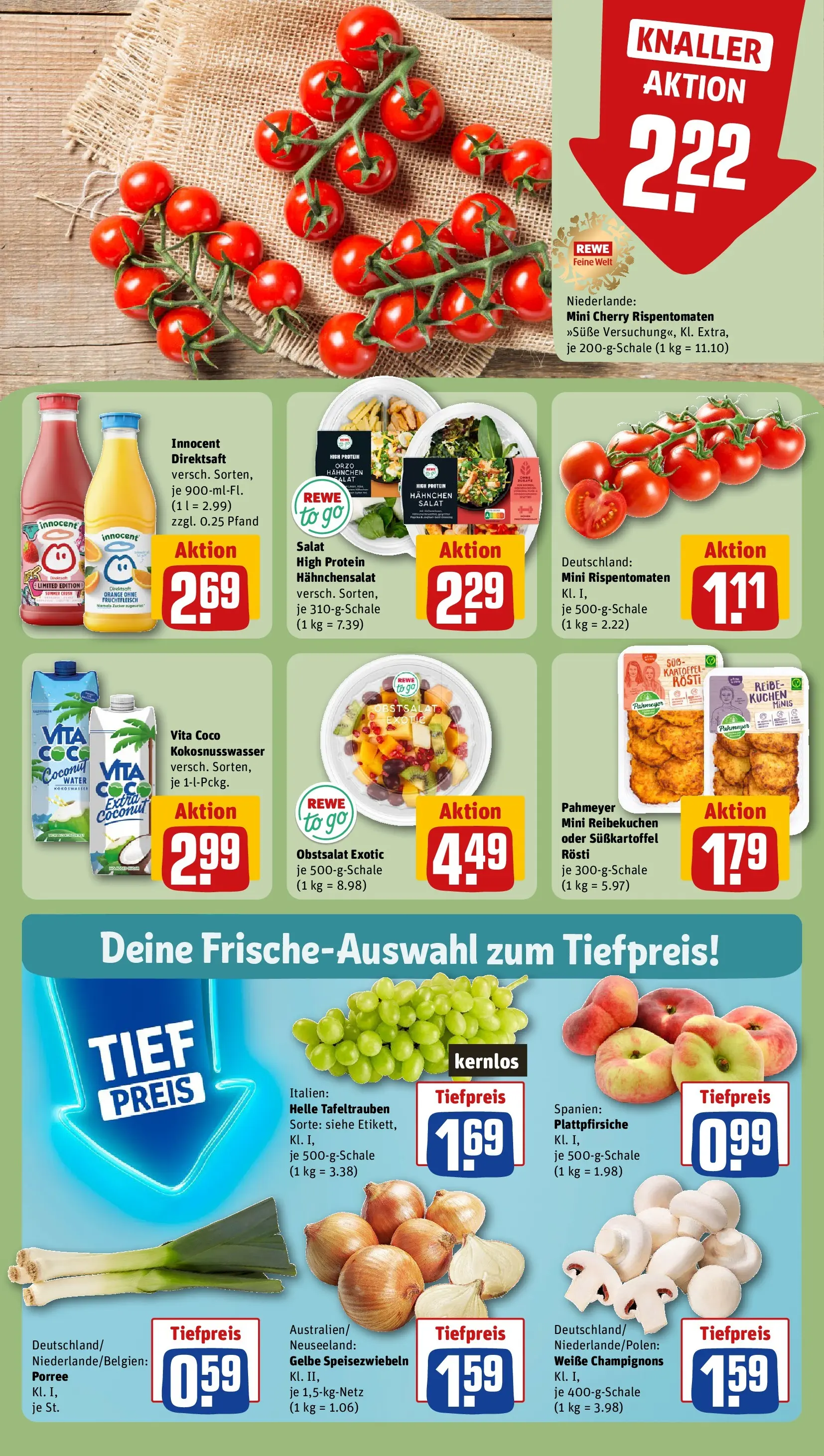 REWE Prospekt ab 20.07.2026 zum Blättern » Angebote | Seite: 8 | Produkte: Hahnchen, Champignons, Zucker, Kuchen