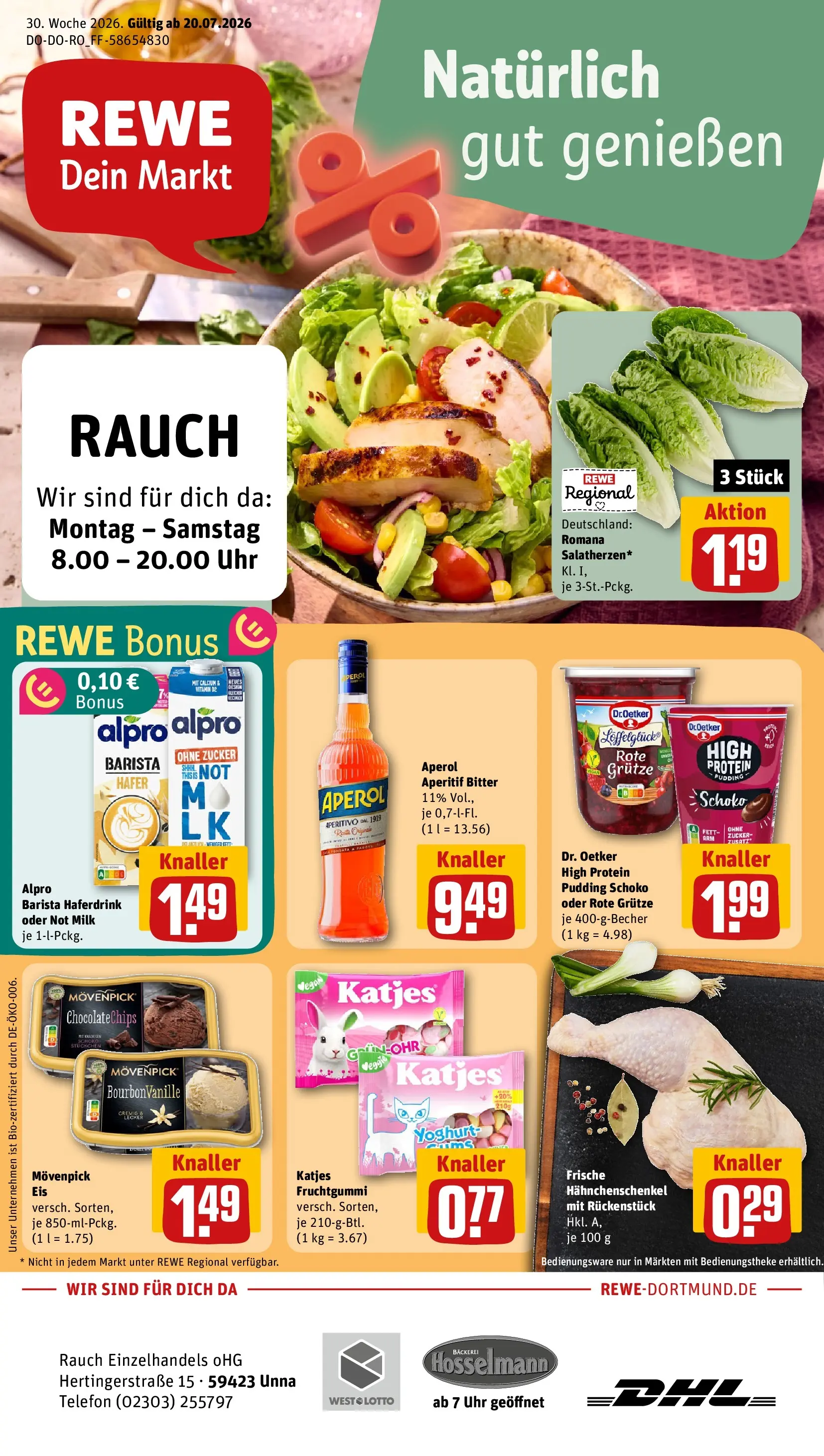 REWE Prospekt ab 20.07.2026 zum Blättern » Angebote | Seite: 1 | Produkte: Katjes, Aperol, Telefon, Uhr