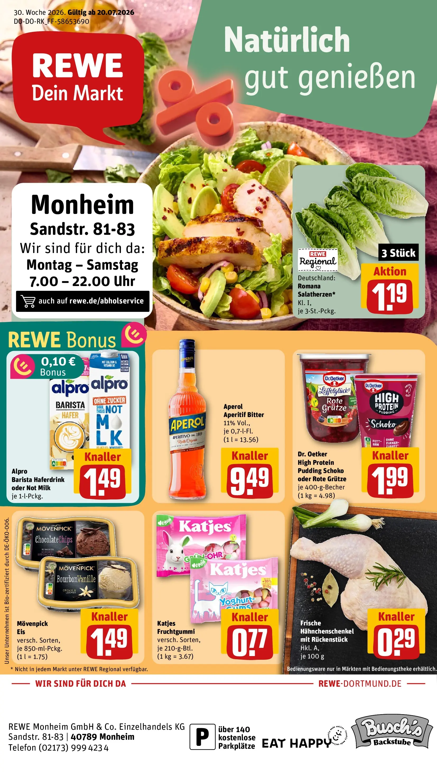 REWE Prospekt ab 20.07.2026 zum Blättern » Angebote | Seite: 1 | Produkte: Pudding, Haferdrink, Alpro, Telefon