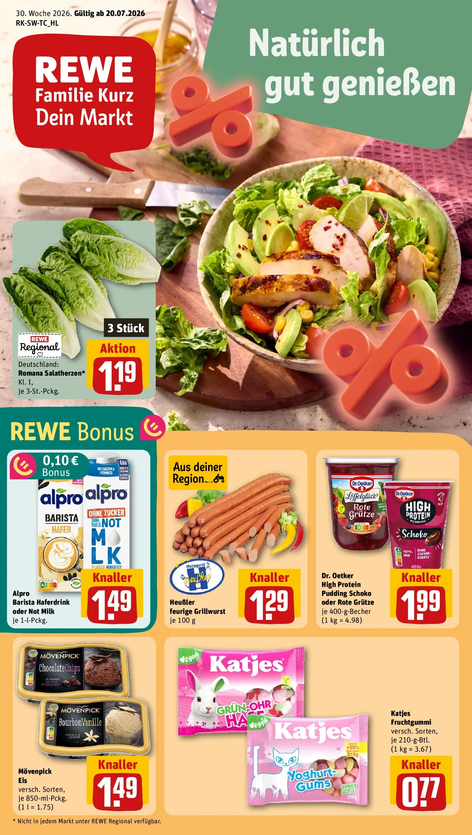 REWE Prospekt ab 20.07.2026 zum Blättern » Angebote | Seite: 1 | Produkte: Pudding, Haferdrink, Alpro, Zucker