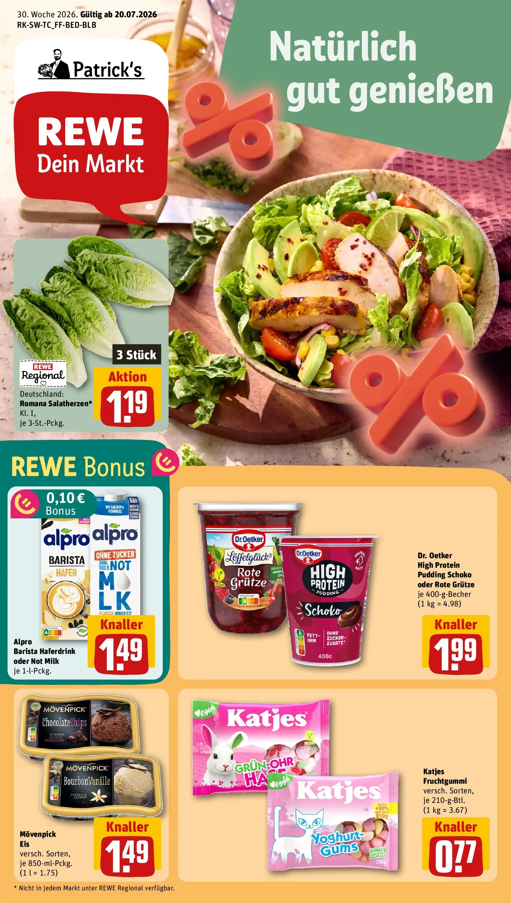 REWE Prospekt ab 20.07.2026 zum Blättern » Angebote | Seite: 1 | Produkte: Katjes, Pudding, Alpro, Zucker