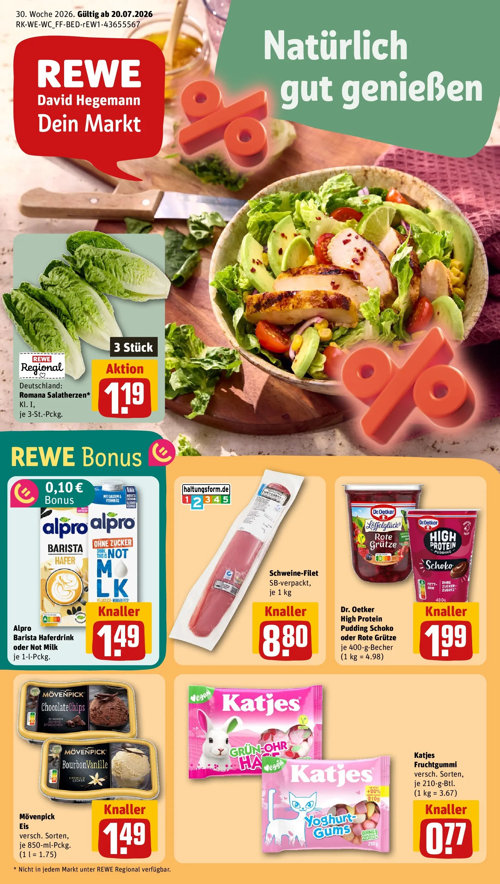 REWE Prospekt ab 20.07.2026 zum Blättern » Angebote | Seite: 1 | Produkte: Katjes, Pudding, Alpro, Zucker
