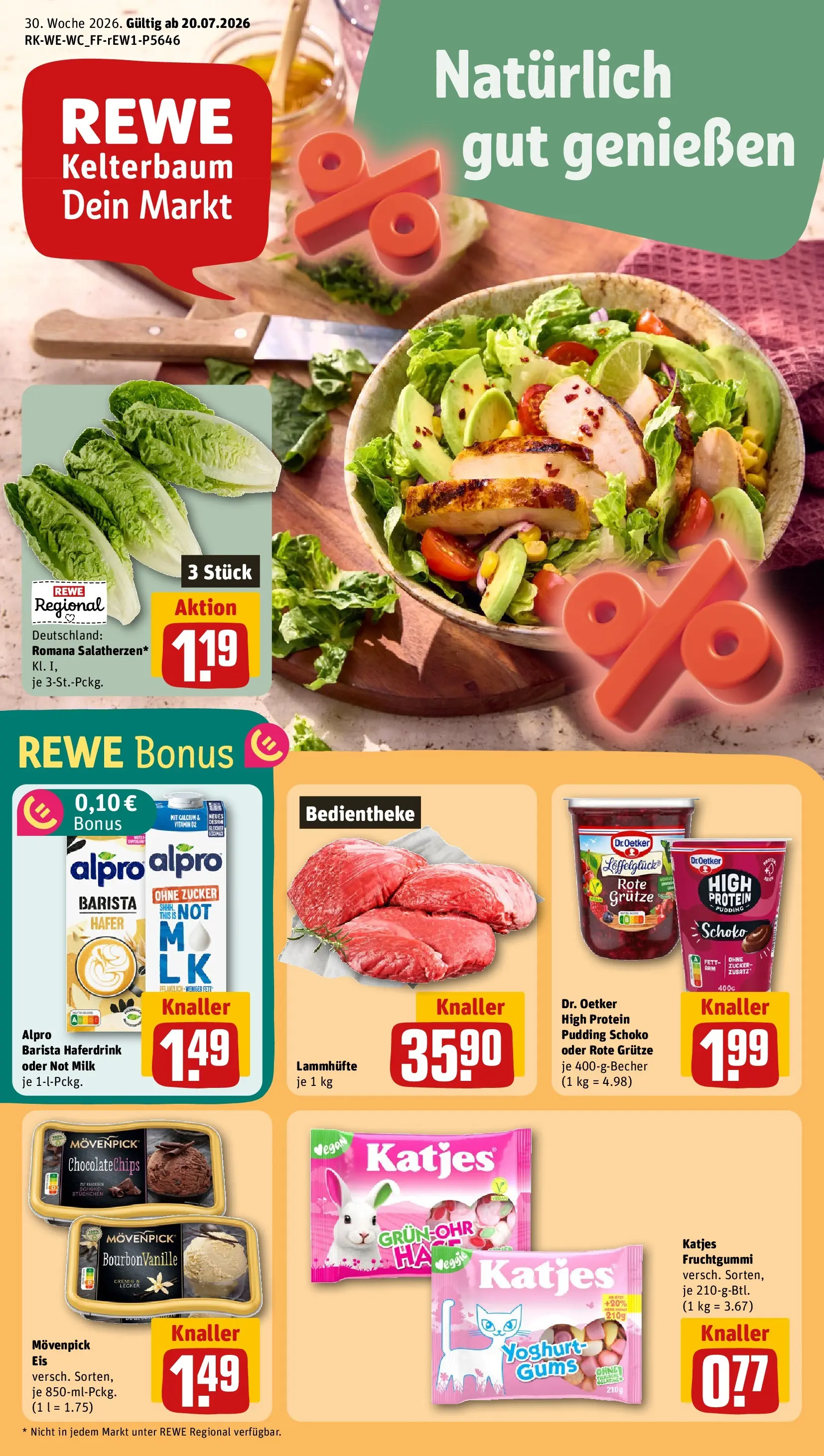 REWE Prospekt ab 20.07.2026 zum Blättern » Angebote | Seite: 1 | Produkte: Katjes, Haferdrink, Alpro, Zucker