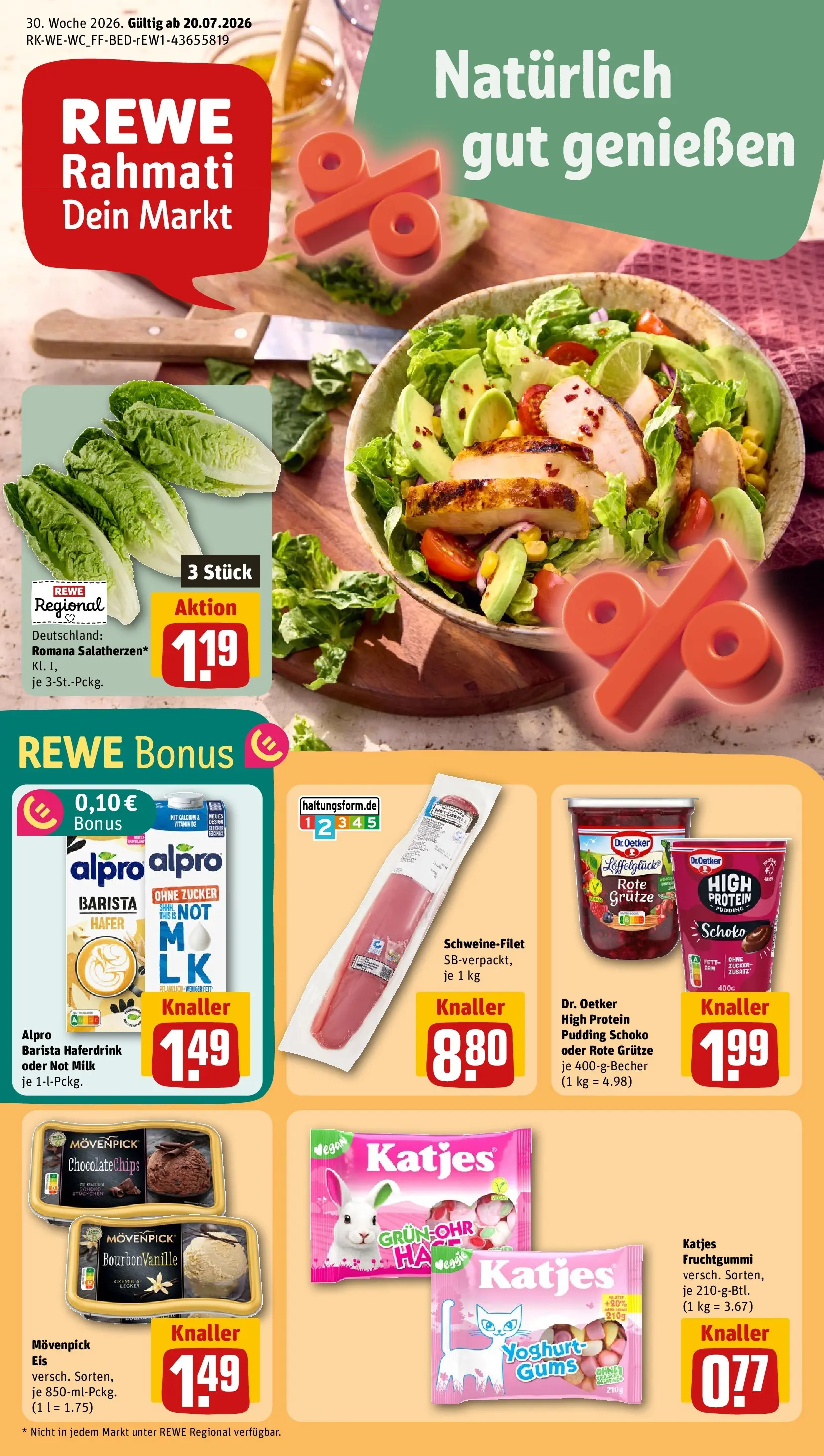 REWE Prospekt ab 20.07.2026 zum Blättern » Angebote | Seite: 1 | Produkte: High protein pudding, Pudding, Haferdrink, Zucker