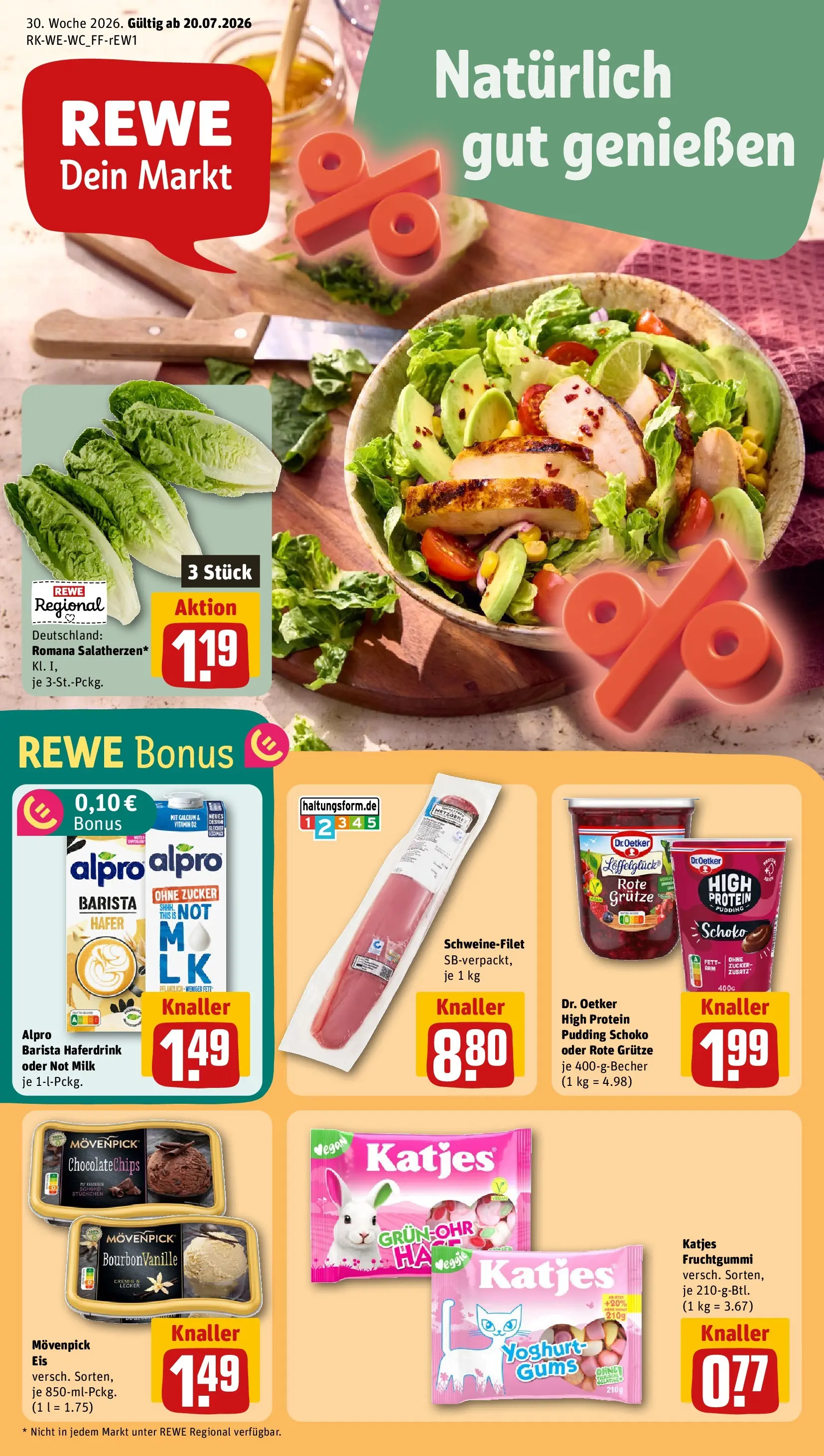 REWE Prospekt ab 20.07.2026 zum Blättern » Angebote | Seite: 1 | Produkte: Haferdrink, Schweinefilet, Alpro, Zucker