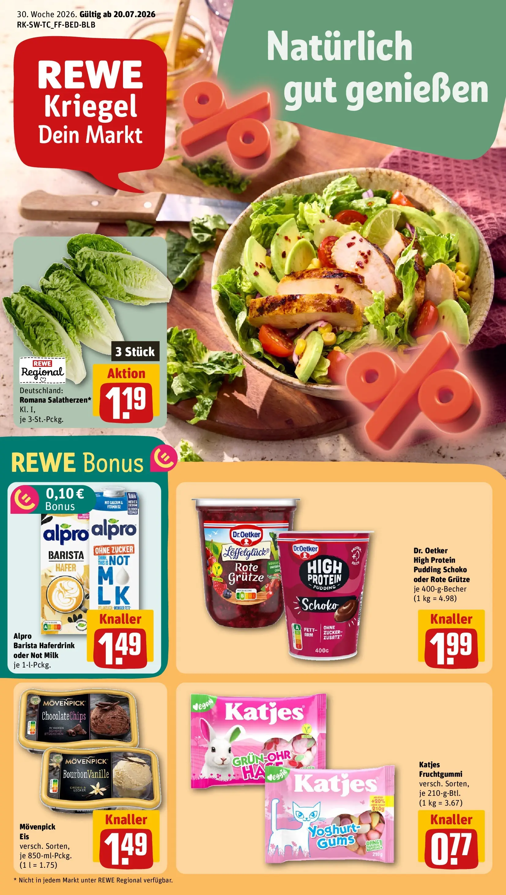 REWE Prospekt ab 20.07.2026 zum Blättern » Angebote | Seite: 1 | Produkte: Katjes, Haferdrink, Alpro, Zucker