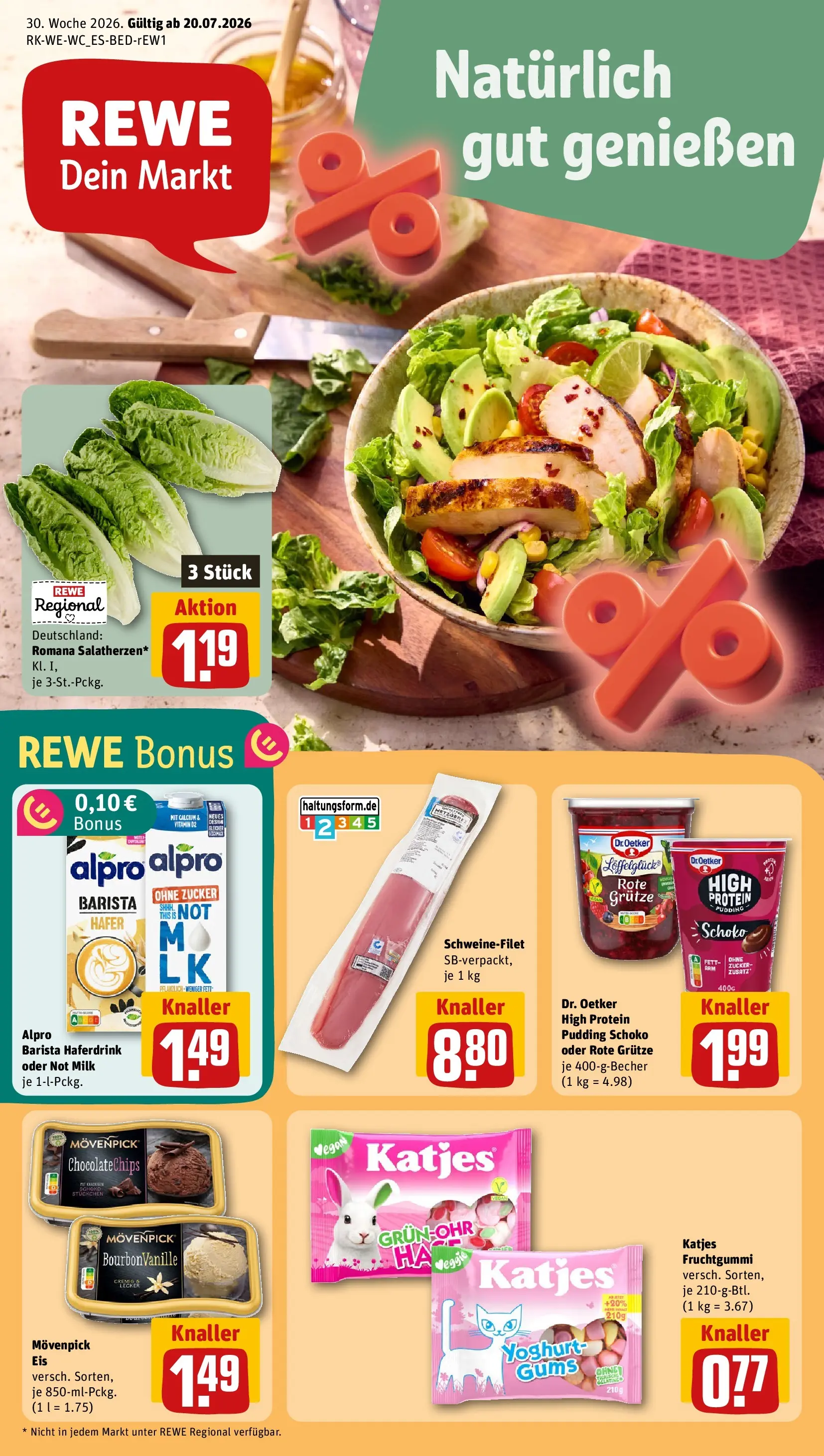 REWE Prospekt ab 20.07.2026 zum Blättern » Angebote | Seite: 1 | Produkte: Haferdrink, Schweinefilet, Alpro, Zucker