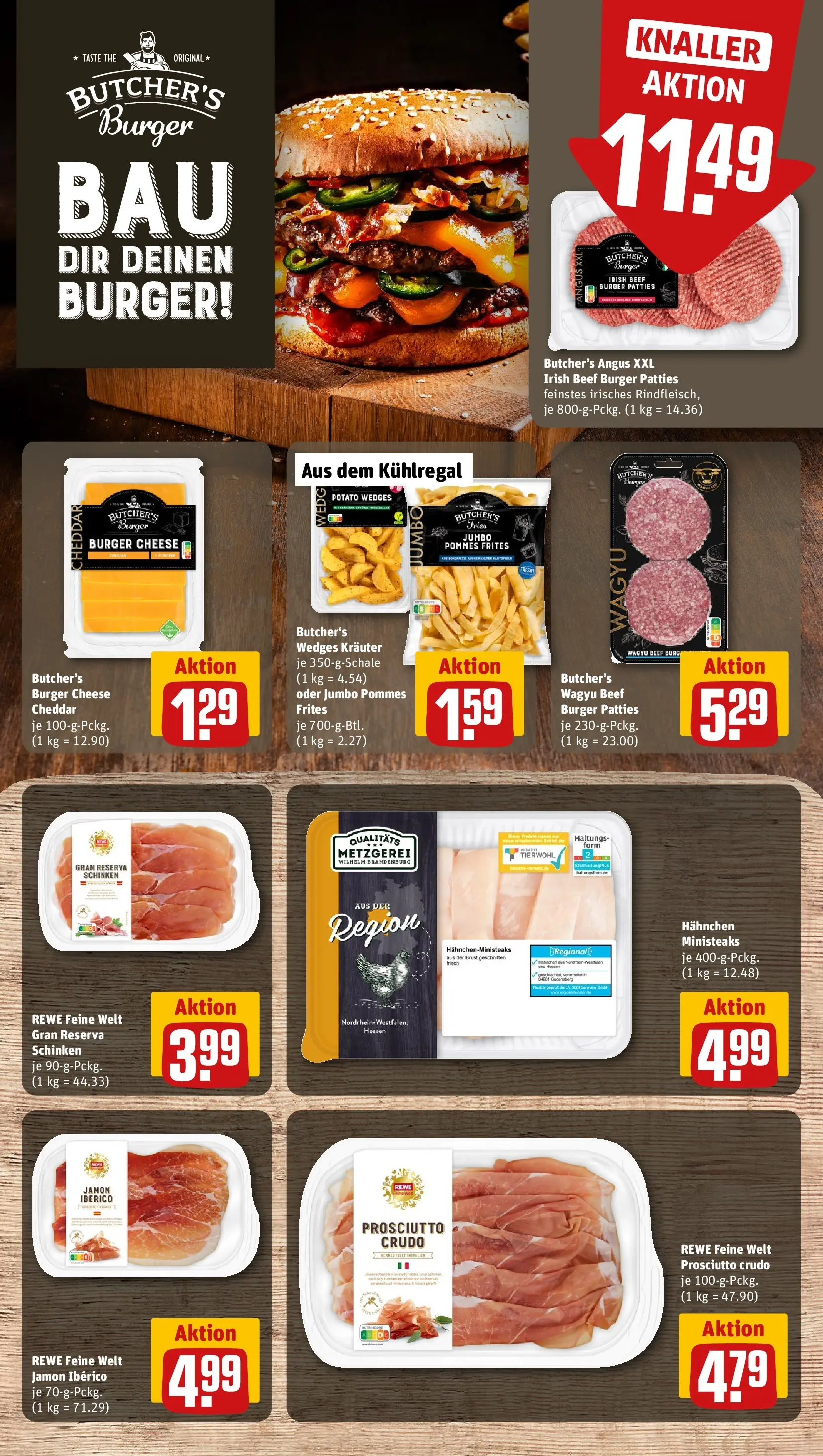 REWE Prospekt ab 20.07.2026 zum Blättern » Angebote | Seite: 10 | Produkte: Hahnchen, Pommes, Burger, Schinken