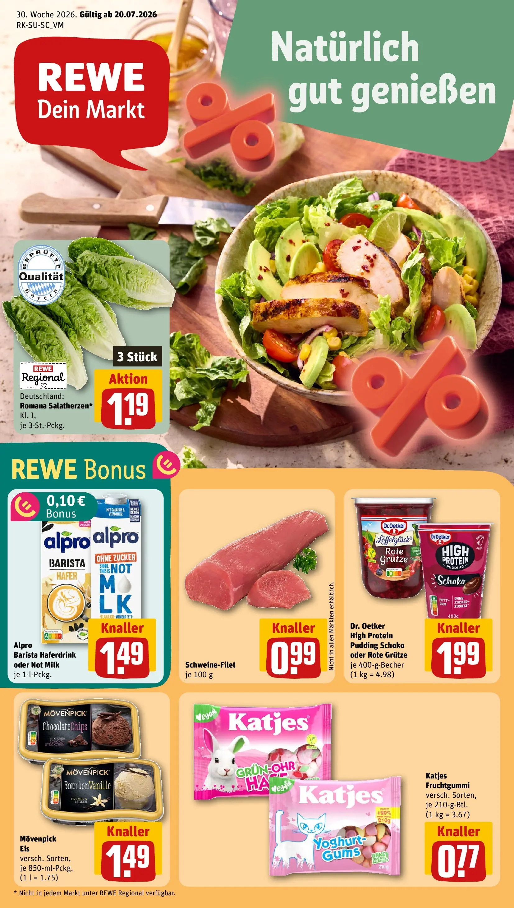 REWE Prospekt ab 20.07.2026 zum Blättern » Angebote | Seite: 1 | Produkte: Katjes, Pudding, Haferdrink, Zucker