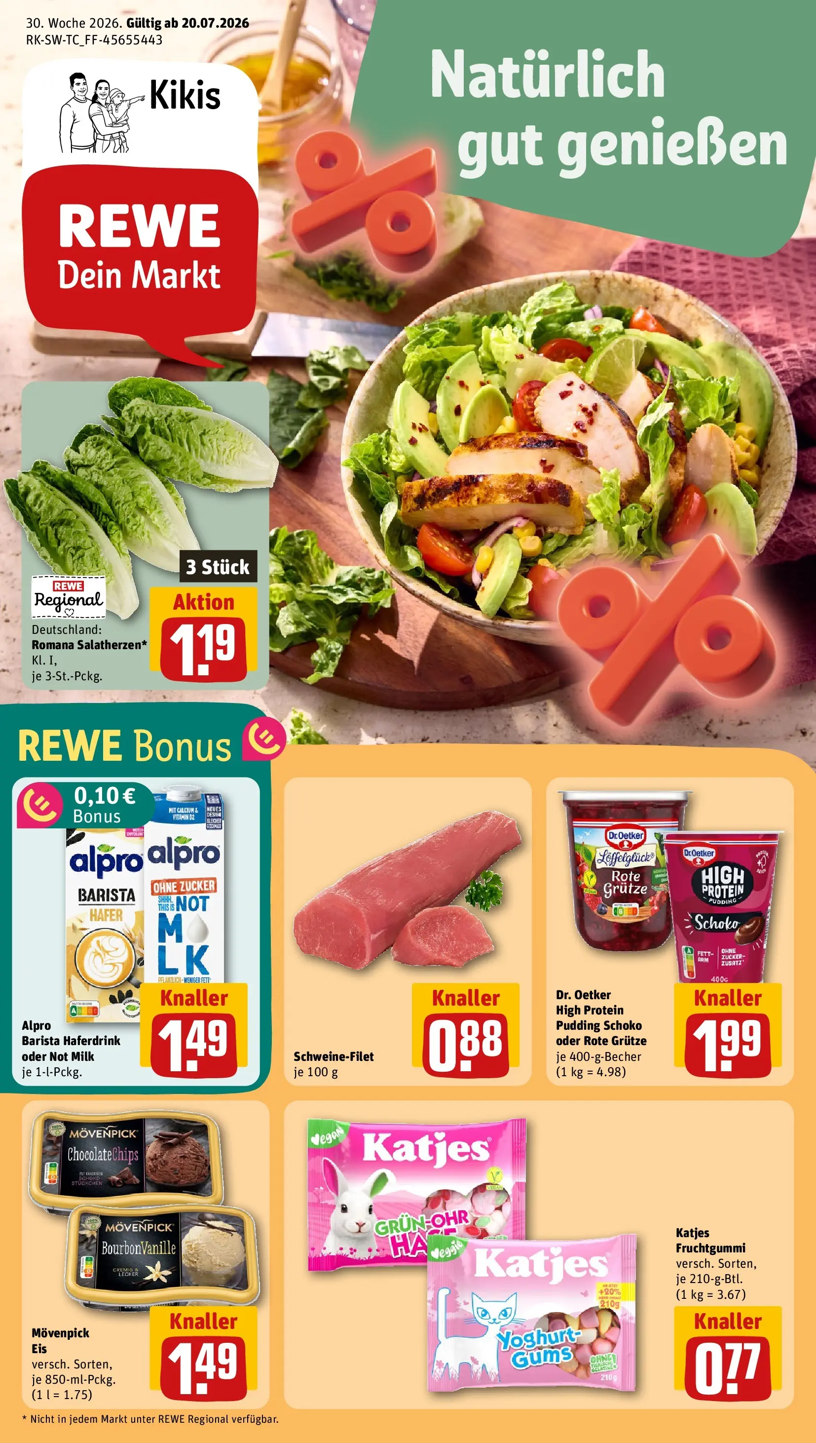 REWE Prospekt ab 20.07.2026 zum Blättern » Angebote | Seite: 1 | Produkte: Katjes, Pudding, Alpro, Zucker