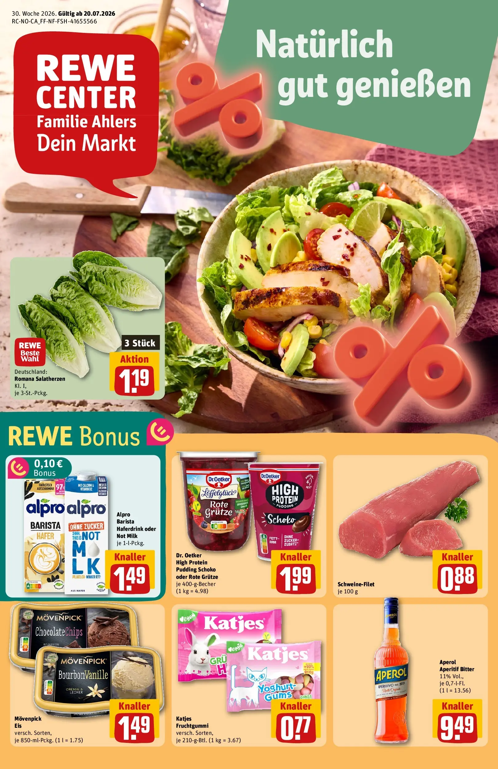 REWE Prospekt ab 20.07.2026 zum Blättern » Angebote | Seite: 1 | Produkte: High protein pudding, Pudding, Alpro, Zucker