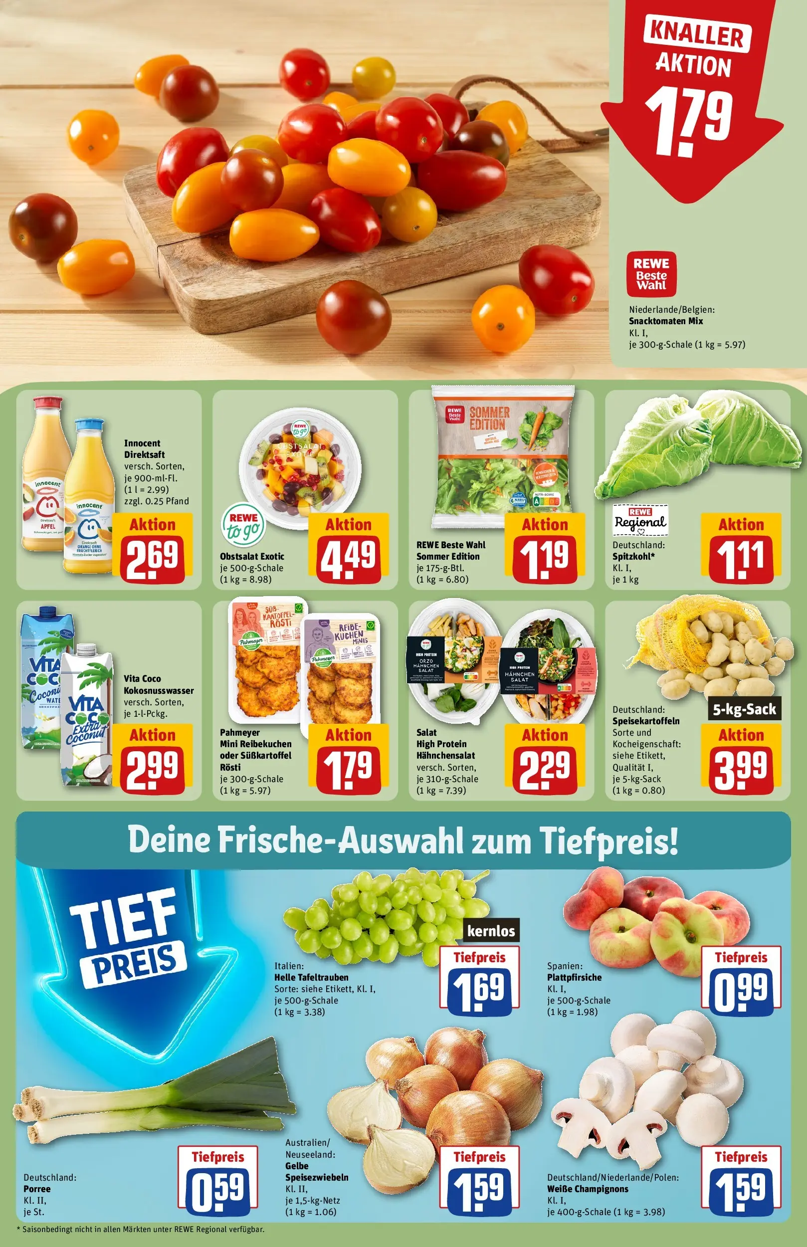 REWE Prospekt ab 20.07.2026 zum Blättern » Angebote | Seite: 8 | Produkte: Hahnchen, Äpfel, Champignons, Kuchen