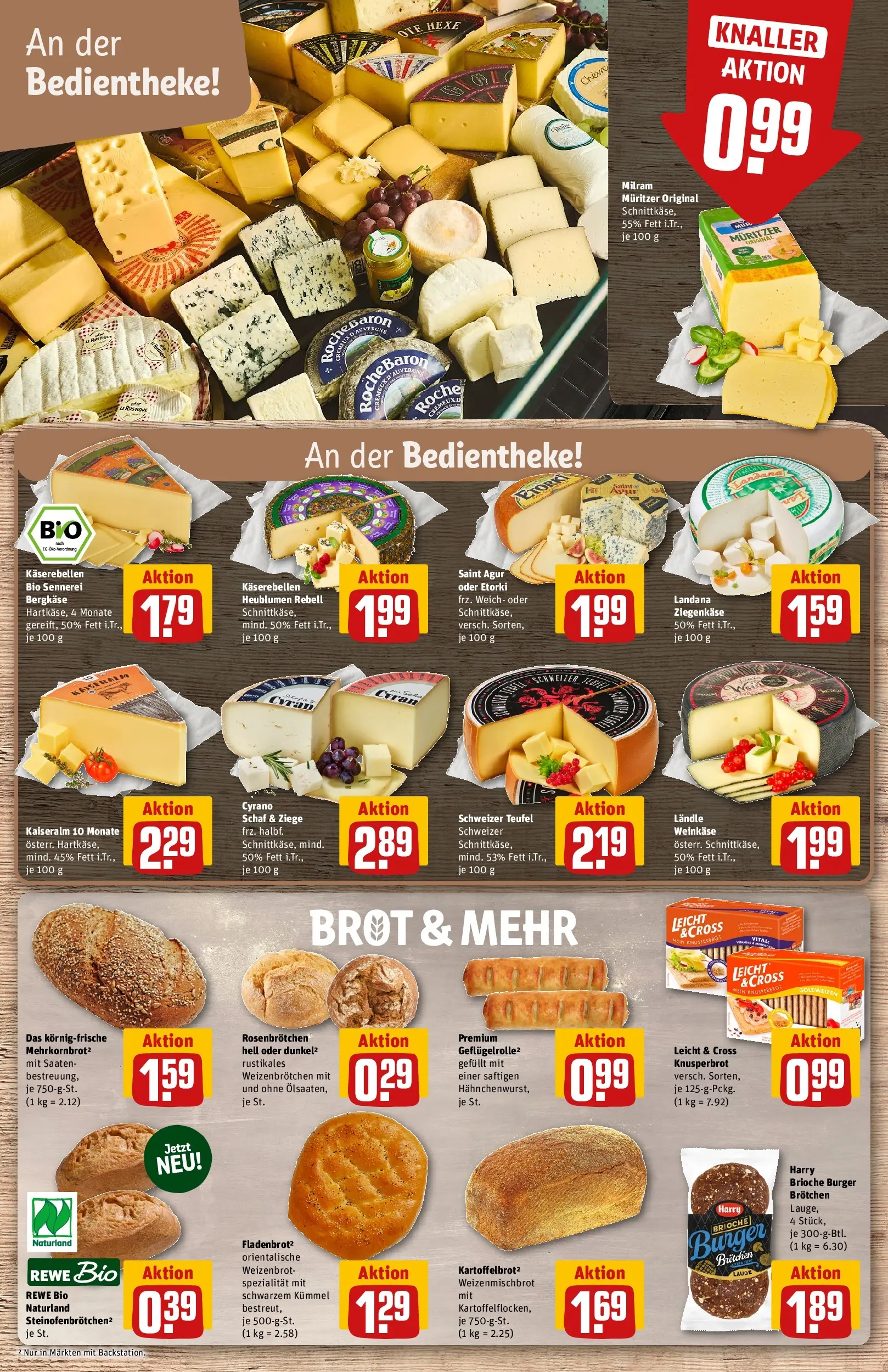 REWE Prospekt ab 20.07.2026 zum Blättern » Angebote | Seite: 13 | Produkte: Ziegenkäse, Burger, Milram, Brot