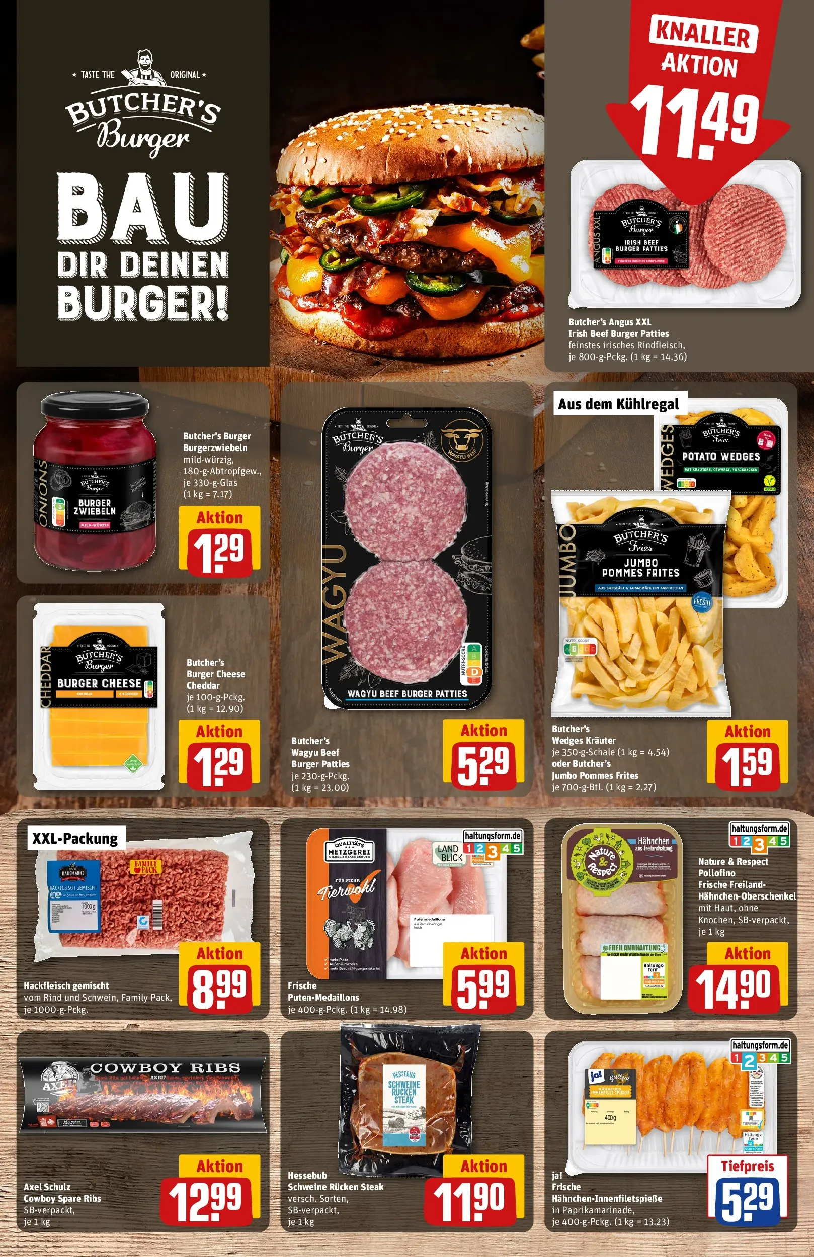 REWE Prospekt ab 20.07.2026 zum Blättern » Angebote | Seite: 11 | Produkte: Pommes, Zwiebeln, Steak, Hackfleisch