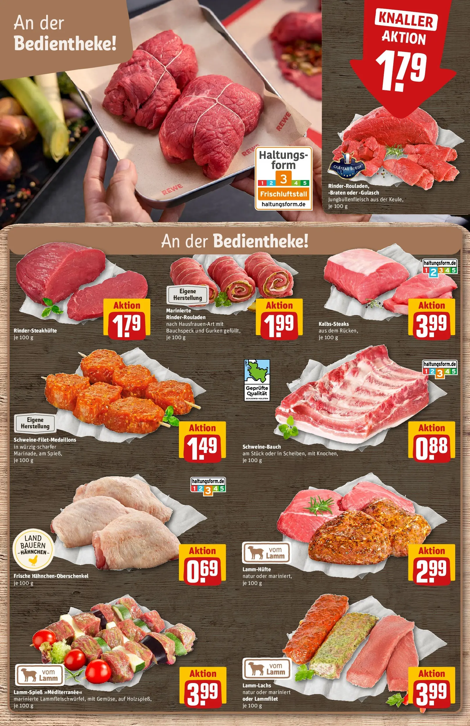 REWE Prospekt ab 20.07.2026 zum Blättern » Angebote | Seite: 10 | Produkte: Rinderrouladen, Hahnchen, Schweinebauch, Gurken